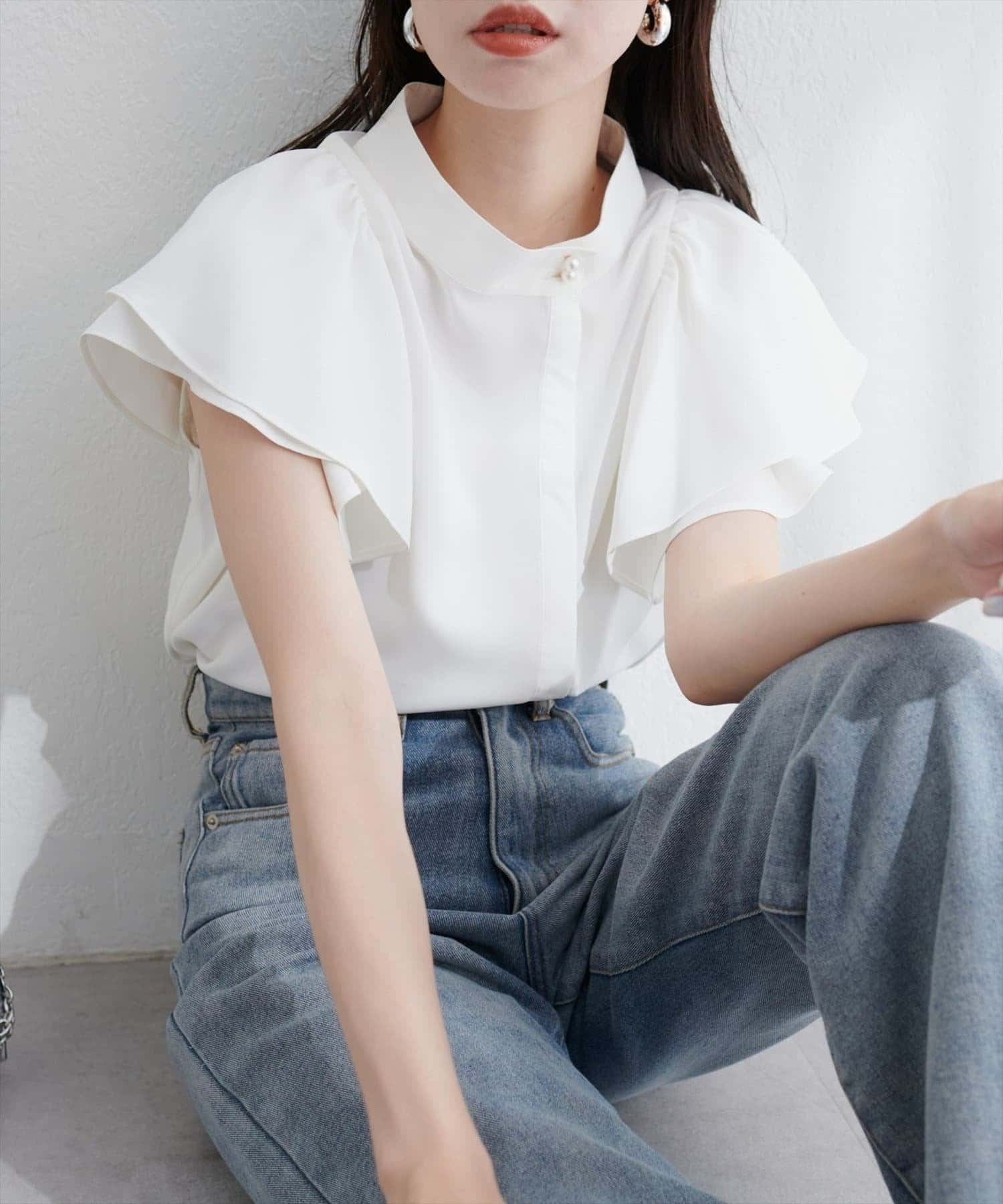 NICE CLAUP / OLIVE des OLIVE OUTLET(ナイスクラップ  / オリーブ デ オリーブ アウトレット) 【natural couture】ラッフルフリルフロントアシメブラウス
