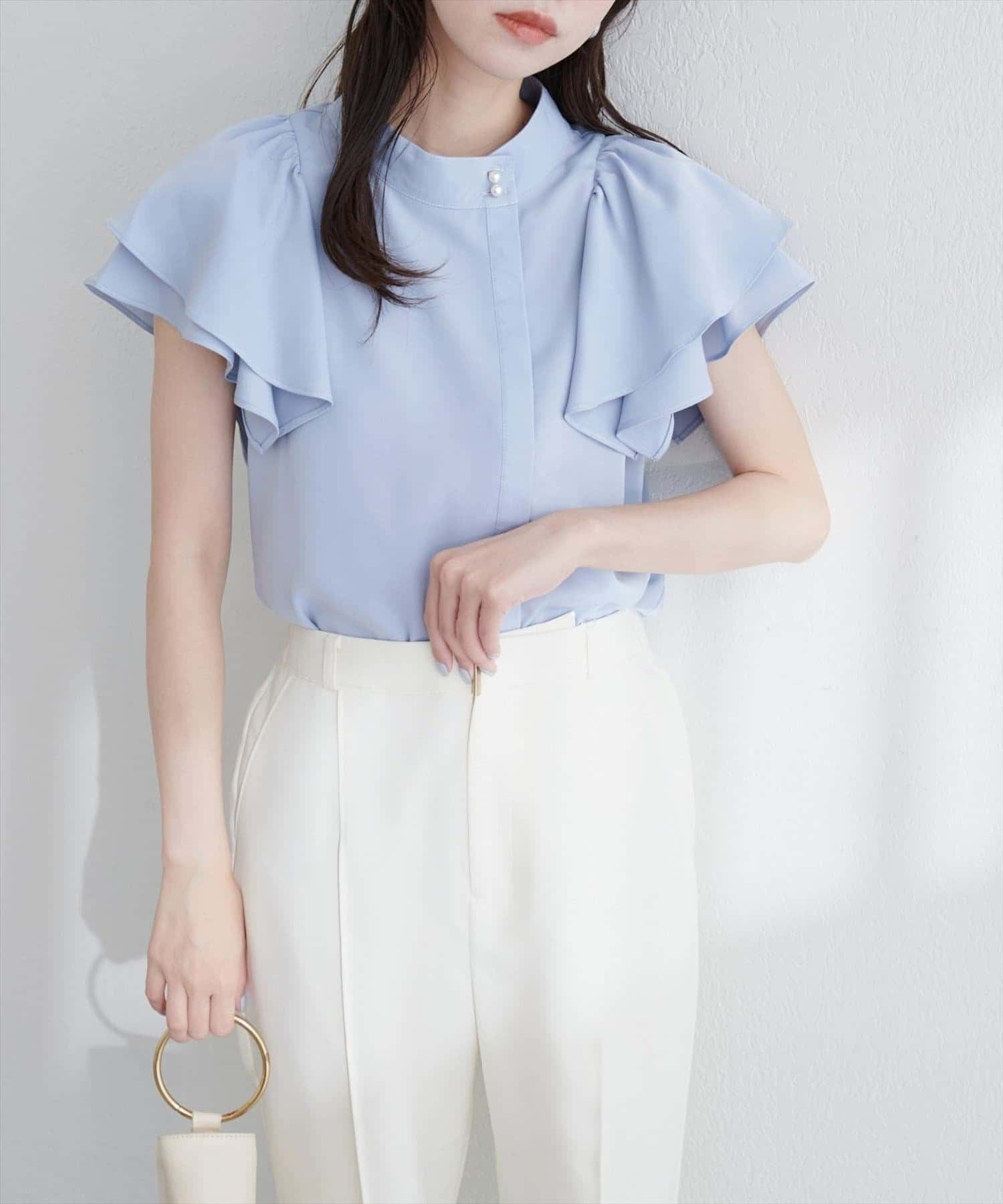 NICE CLAUP / OLIVE des OLIVE OUTLET(ナイスクラップ  / オリーブ デ オリーブ アウトレット) 【natural couture】ラッフルフリルフロントアシメブラウス