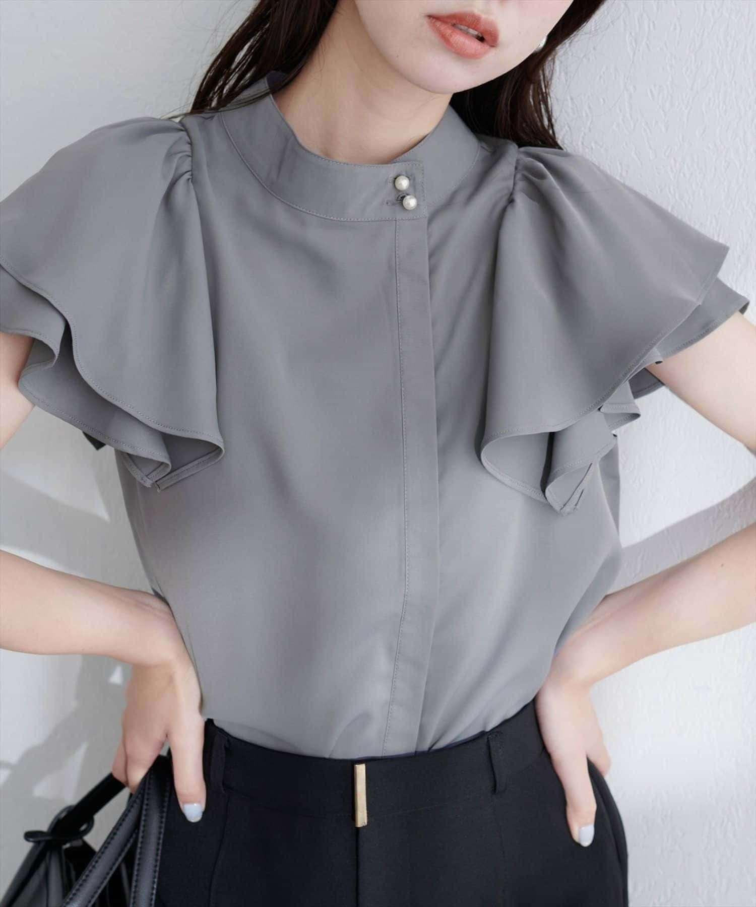 NICE CLAUP / OLIVE des OLIVE OUTLET(ナイスクラップ  / オリーブ デ オリーブ アウトレット) 【natural couture】ラッフルフリルフロントアシメブラウス