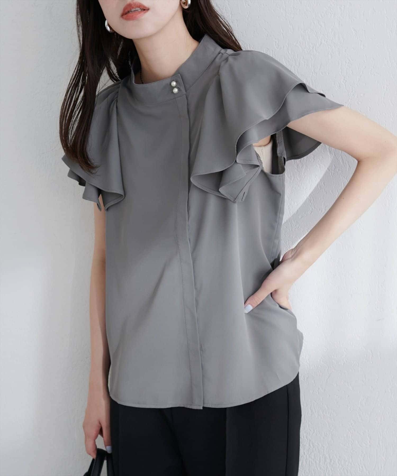 NICE CLAUP / OLIVE des OLIVE OUTLET(ナイスクラップ  / オリーブ デ オリーブ アウトレット) 【natural couture】ラッフルフリルフロントアシメブラウス