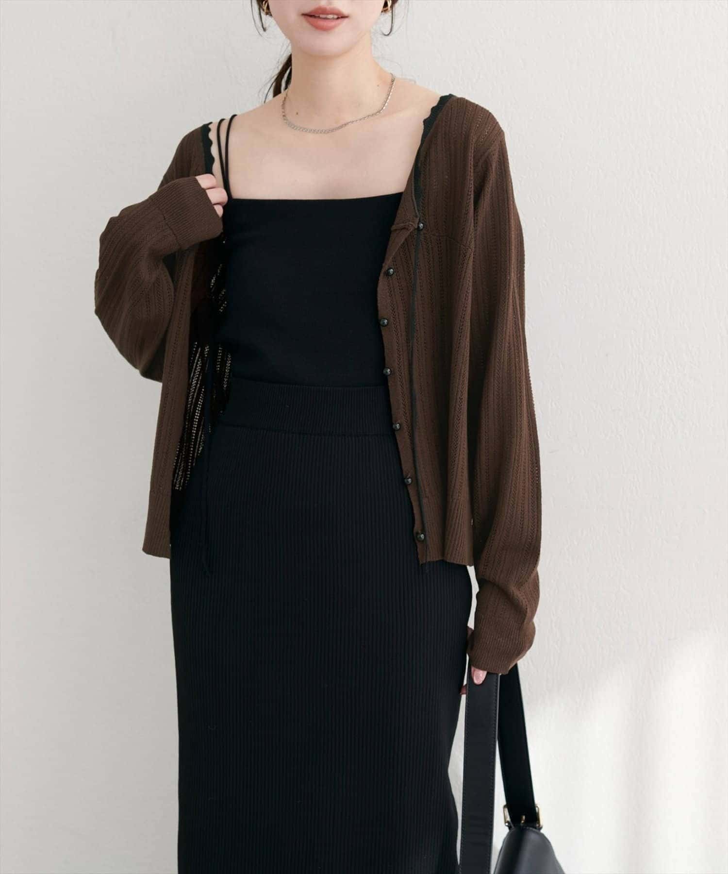 NICE CLAUP / OLIVE des OLIVE OUTLET(ナイスクラップ  / オリーブ デ オリーブ アウトレット) 【natural couture】配色リボン透かし編みカーディガン