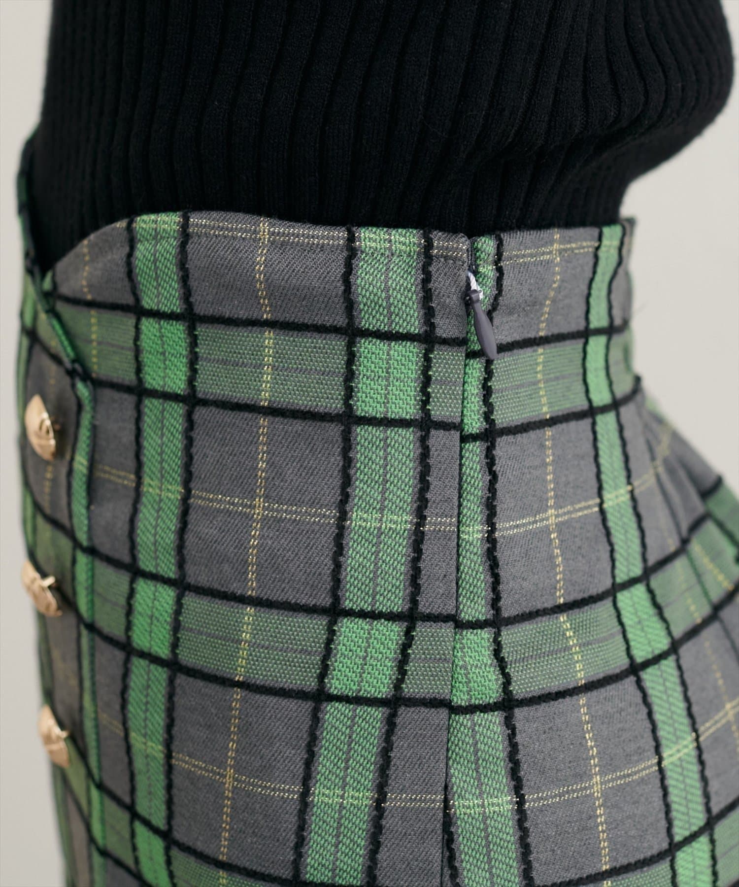 NICE CLAUP / OLIVE des OLIVE OUTLET(ナイスクラップ  / オリーブ デ オリーブ アウトレット) 【natural couture】デザイン釦ラップ風チェックスカート