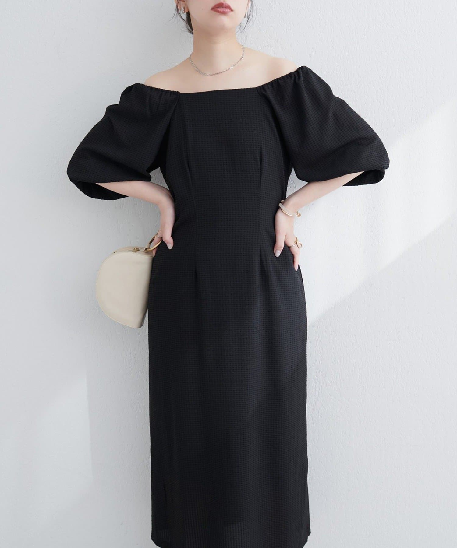 NICE CLAUP / OLIVE des OLIVE OUTLET(ナイスクラップ  / オリーブ デ オリーブ アウトレット) 【natural couture】ポコポコチェック袖ボリュームワンピース