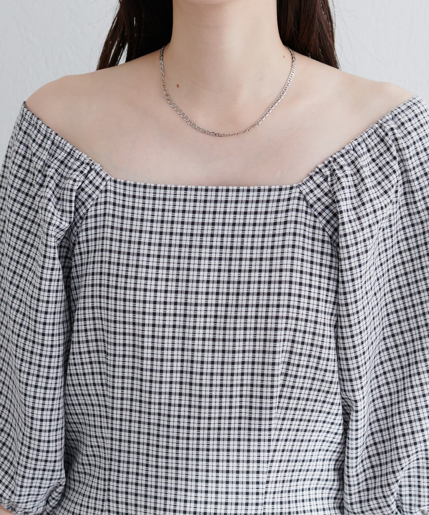 NICE CLAUP / OLIVE des OLIVE OUTLET(ナイスクラップ  / オリーブ デ オリーブ アウトレット) 【natural couture】ポコポコチェック袖ボリュームワンピース