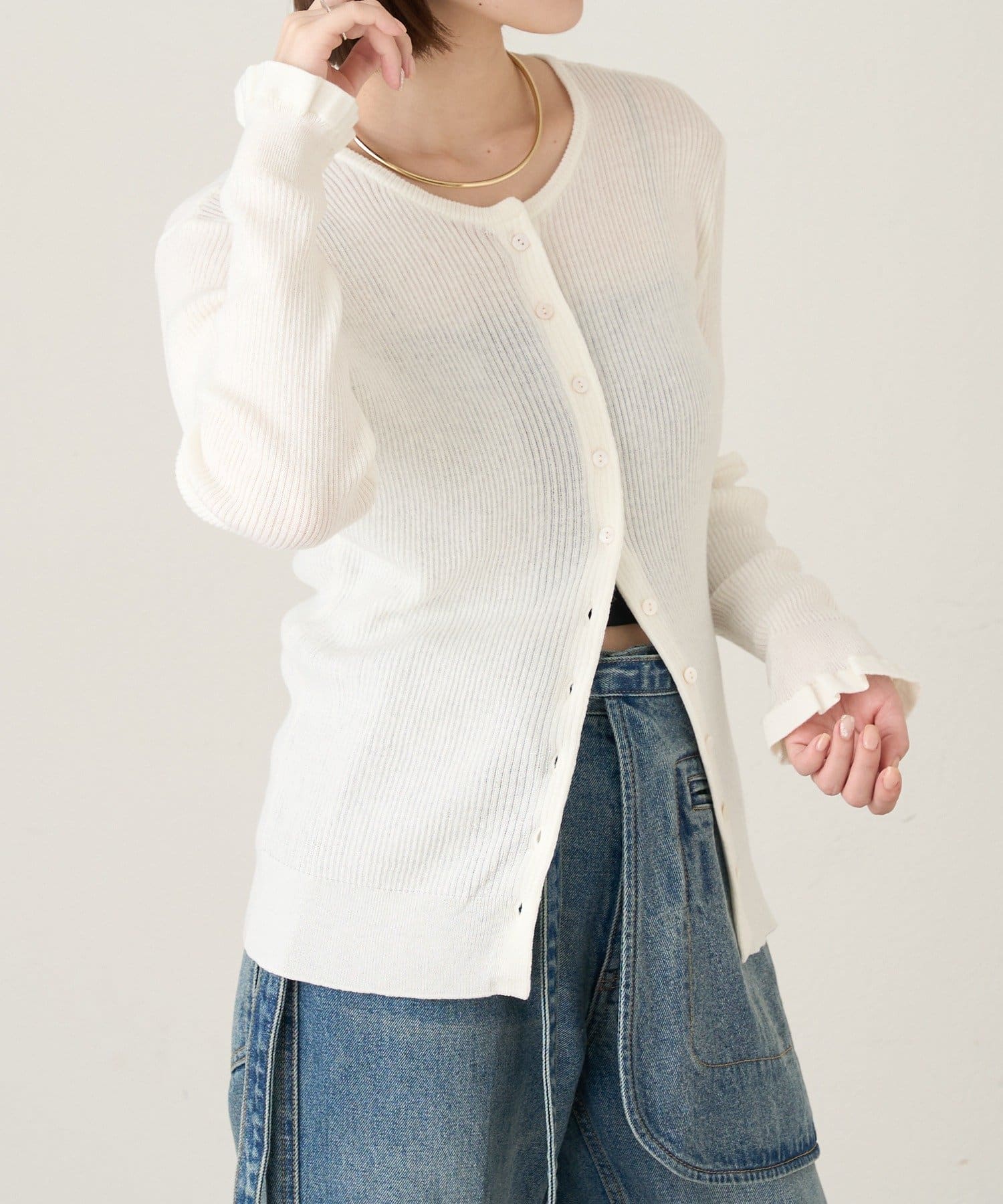 Omekashi(オメカシ) 2WAYフリルリブニットカーディガン