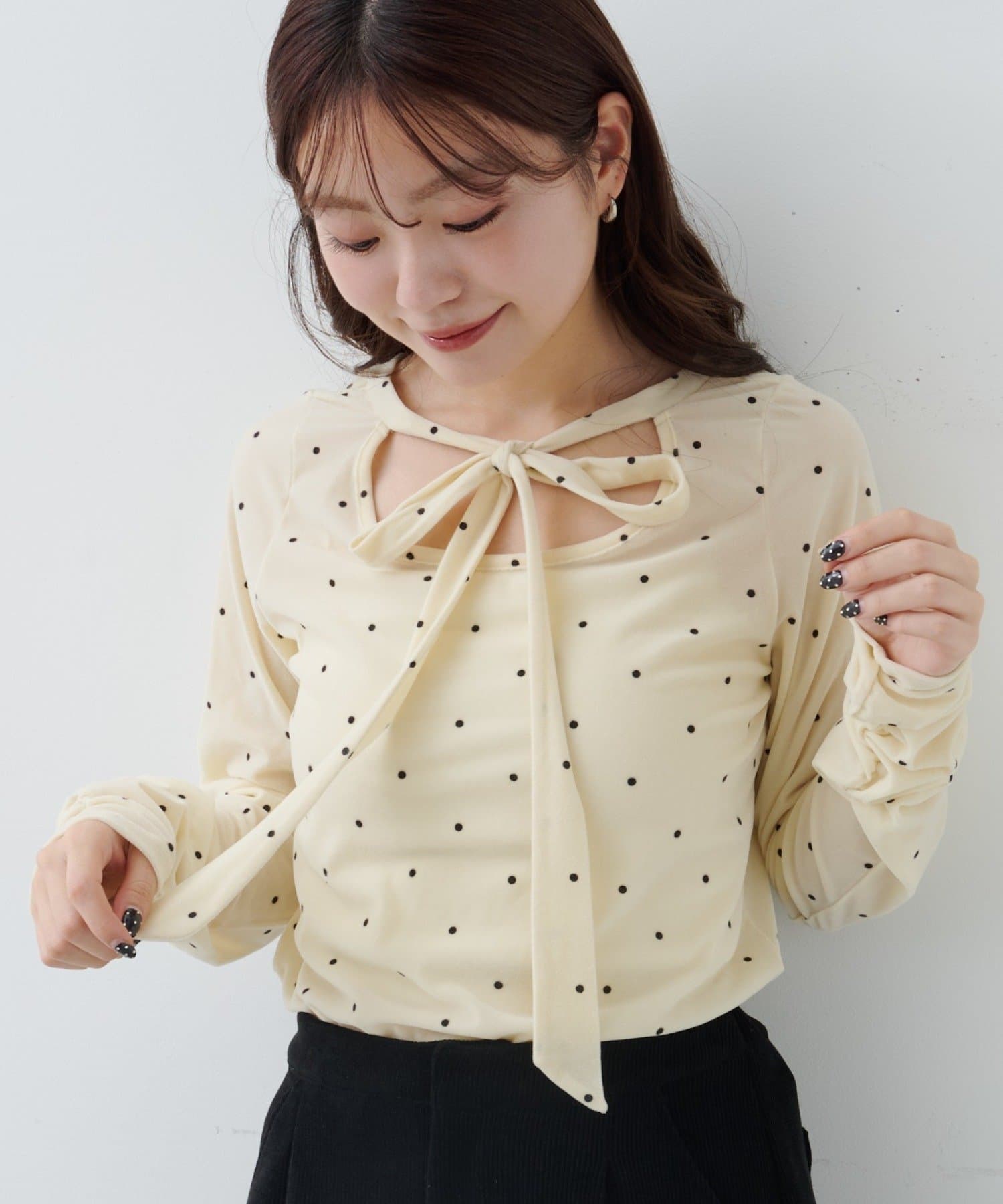 Kastane(カスタネ) 【11.8(土)12:00発売/WEB先行/前後2WAY】ドットベロアボウタイプルオーバー