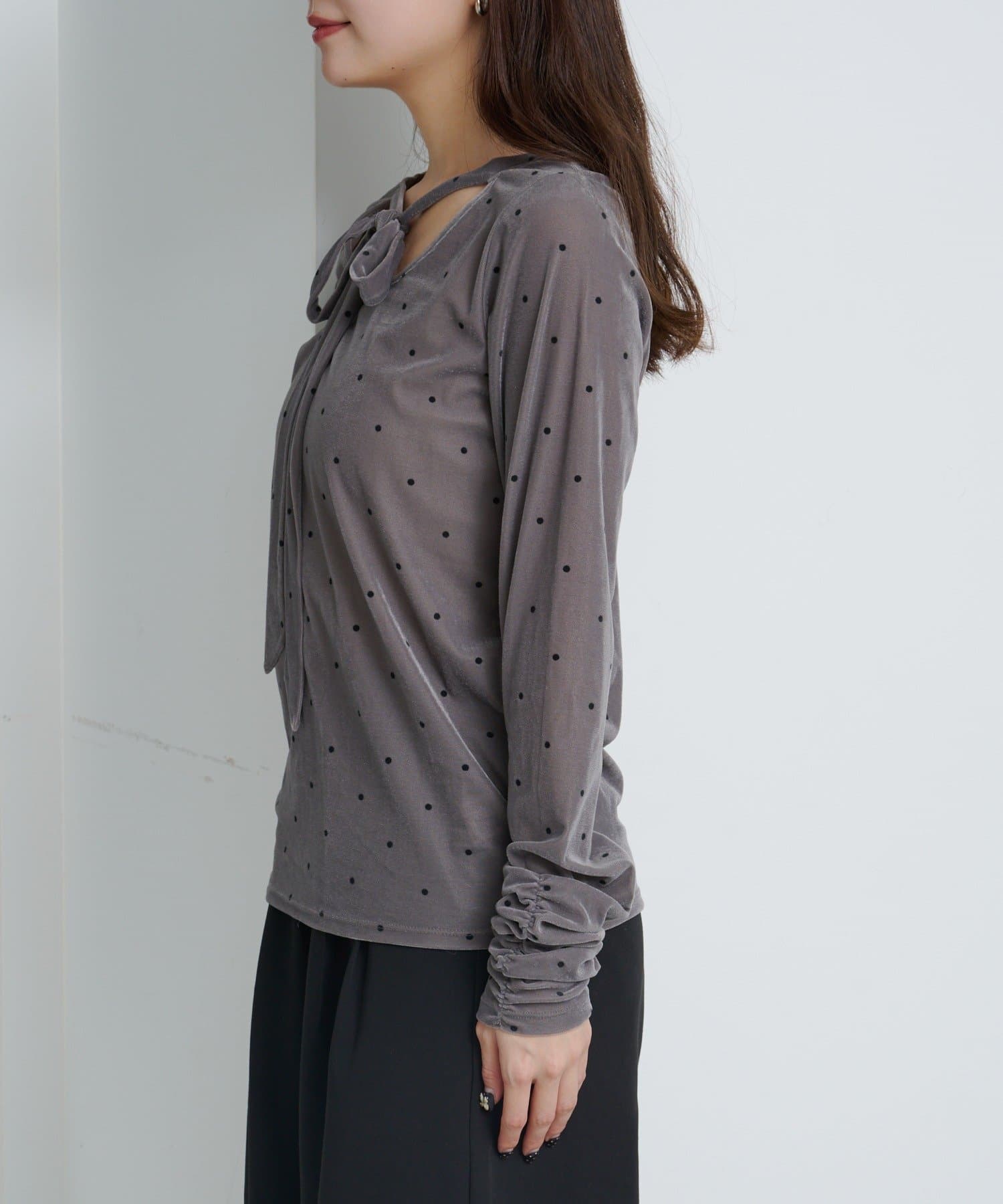 Kastane(カスタネ) 【WEB先行/前後2WAY】ドットベロアボウタイプルオーバー