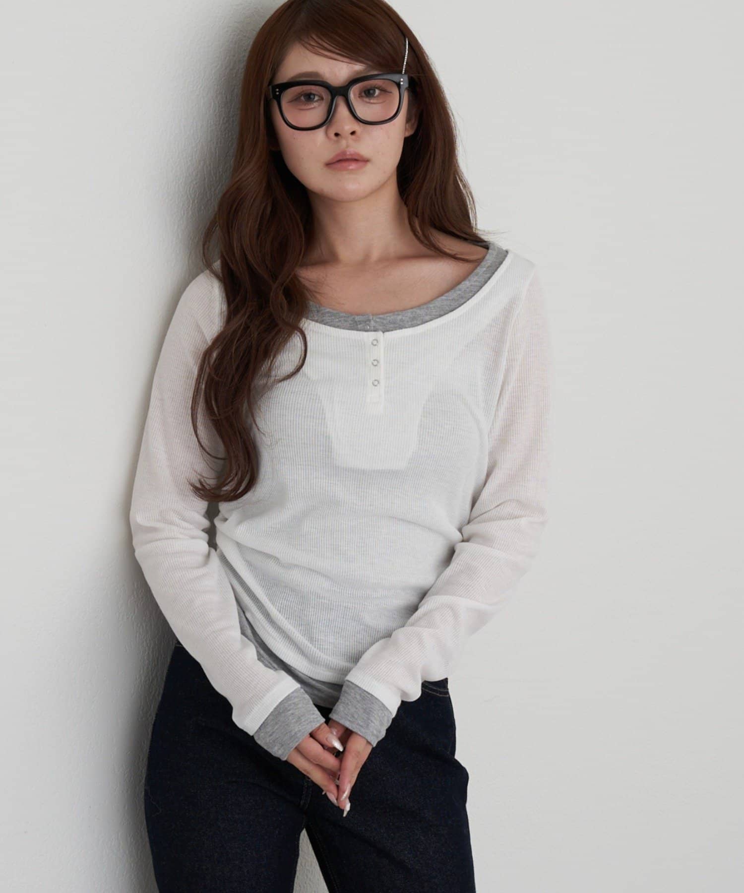 RAY CASSIN(レイカズン) UネックレイヤードヘンリーロンT