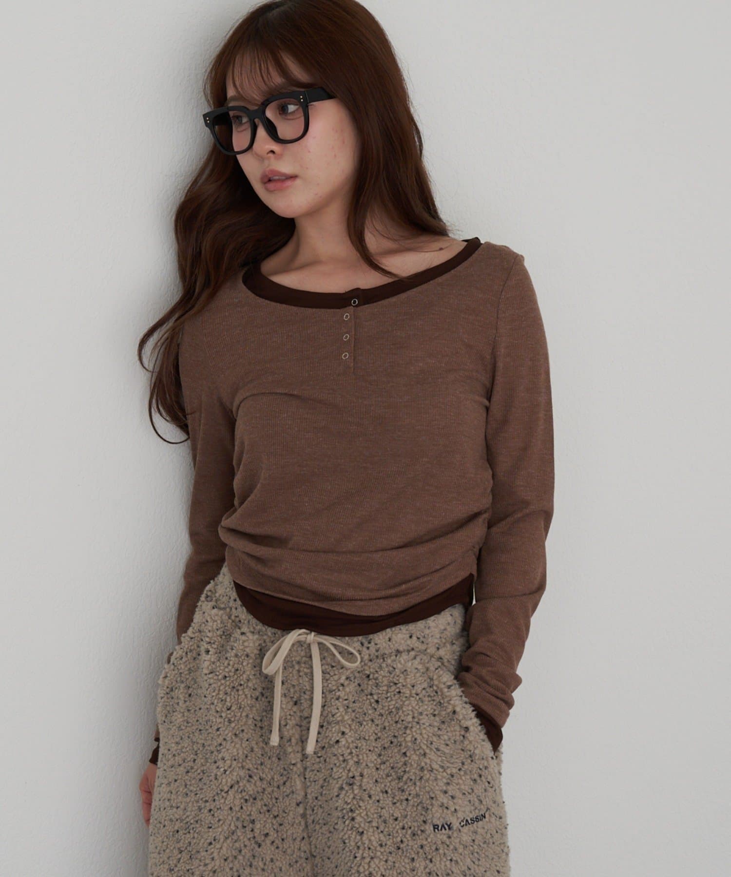 RAY CASSIN(レイカズン) UネックレイヤードヘンリーロンT