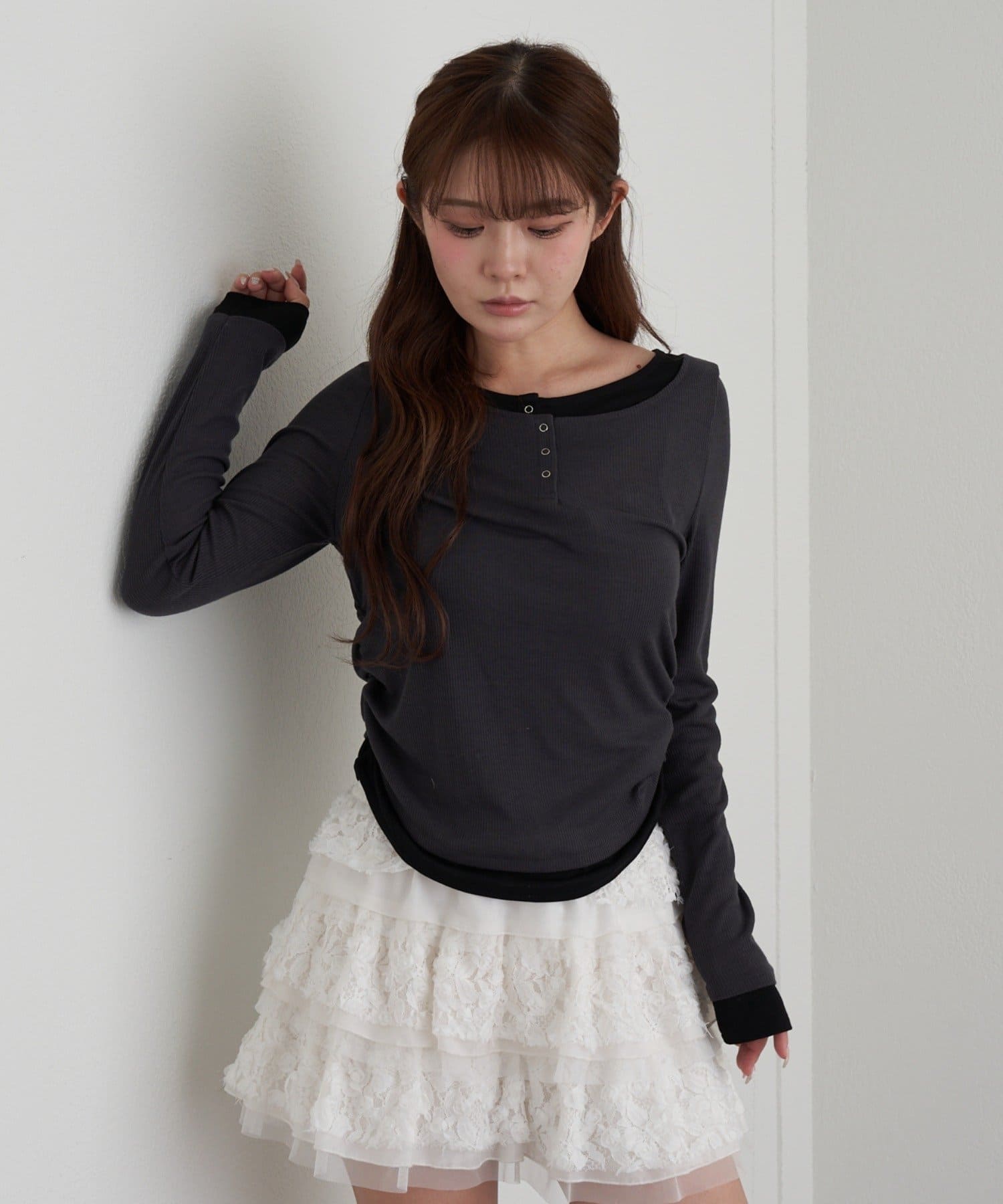 RAY CASSIN(レイカズン) UネックレイヤードヘンリーロンT