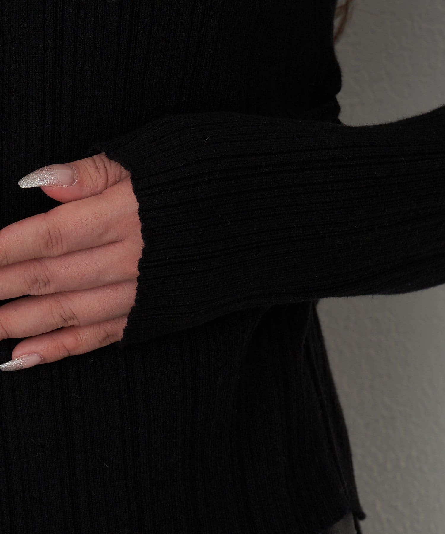 RAY CASSIN(レイカズン) レースレイヤードリブ前あきニット