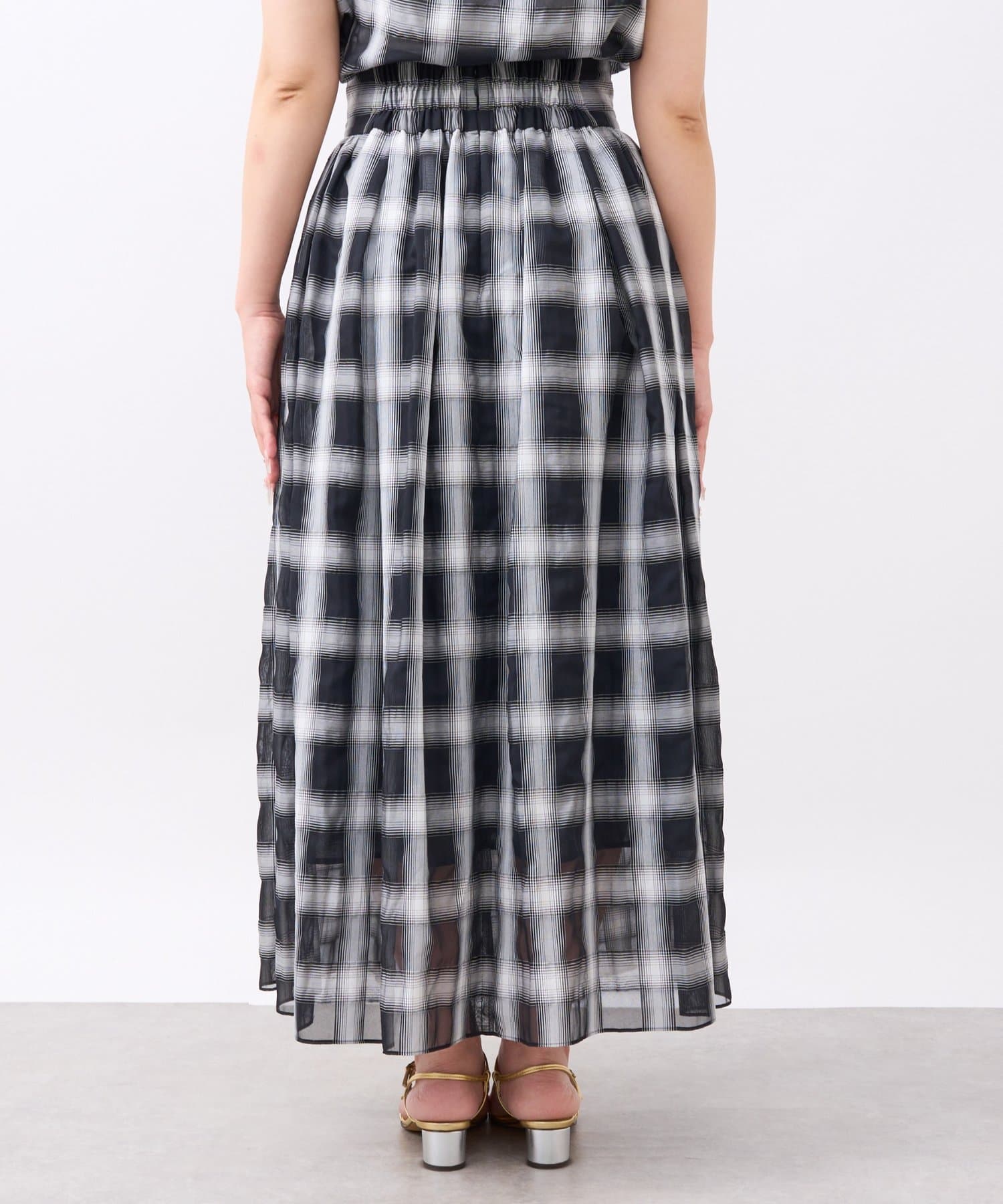 OUTLET(アウトレット) 【La boutique BonBon】シアーチェックギャザーロングスカート