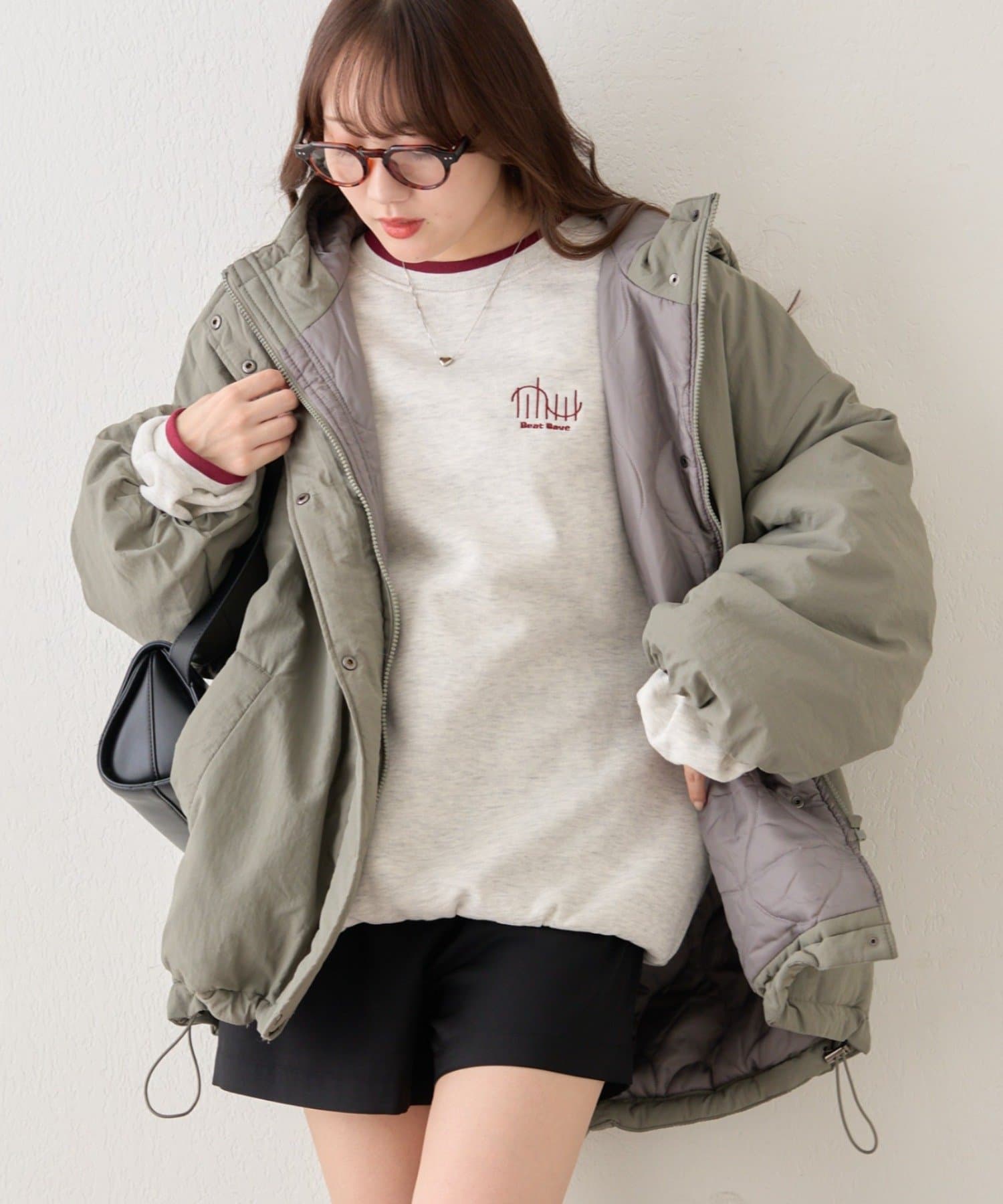 Remind me and forever(リマインドミーアンドフォーエバー) 【NUNIFE】ラインリブ胸刺繍スウェット【裏起毛】