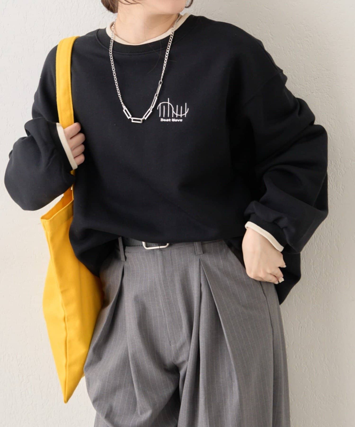 Remind me and forever(リマインドミーアンドフォーエバー) 【NUNIFE】ラインリブ胸刺繍スウェット【裏起毛】