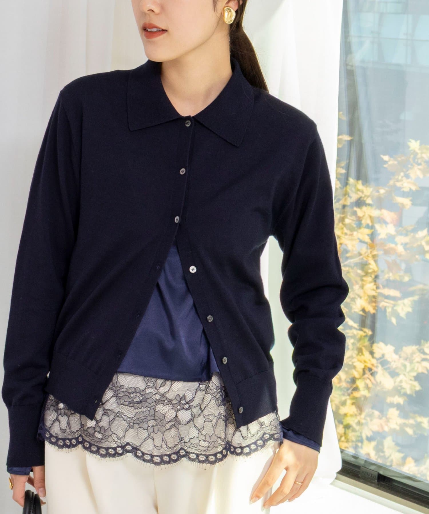 NOLLEY'S(ノーリーズ) ウォッシャブル裾レース2WAYオトナサテンブラウス