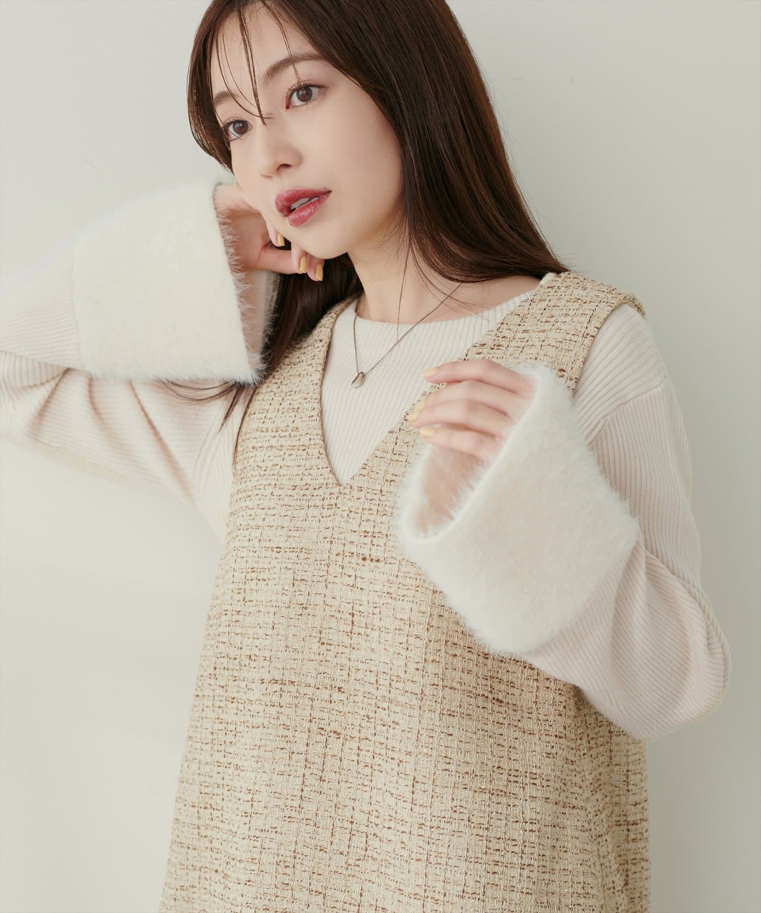 natural couture(ナチュラルクチュール) 〈canami〉袖口フェザーリブニットプルオーバー