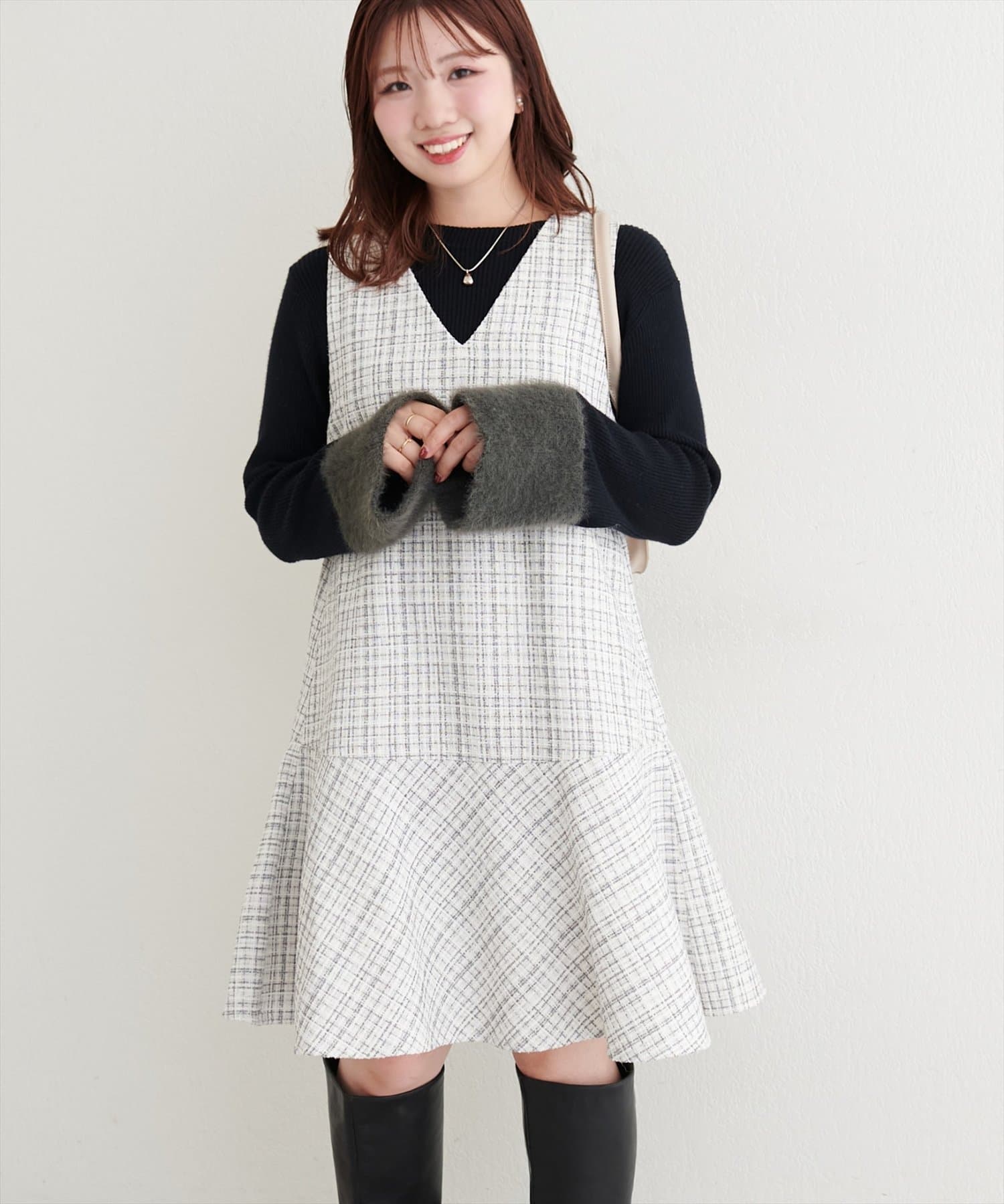 natural couture(ナチュラルクチュール) 〈canami〉ツイードチェックミニワンピース
