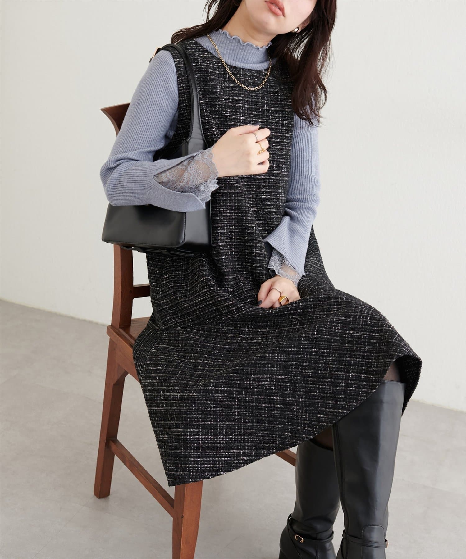 natural couture(ナチュラルクチュール) 〈canami〉ツイードチェックミニワンピース