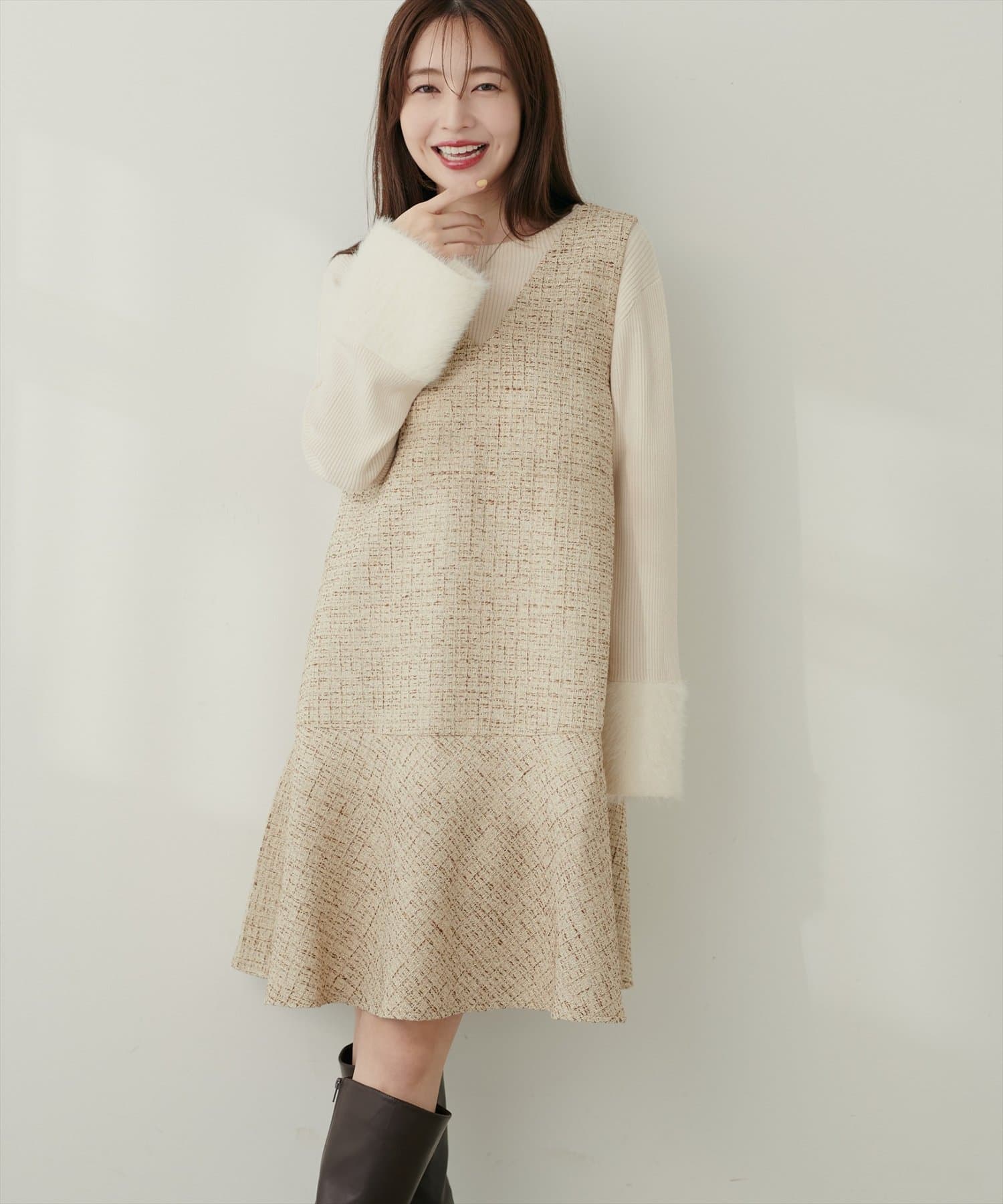 natural couture(ナチュラルクチュール) 〈canami〉ツイードチェックミニワンピース