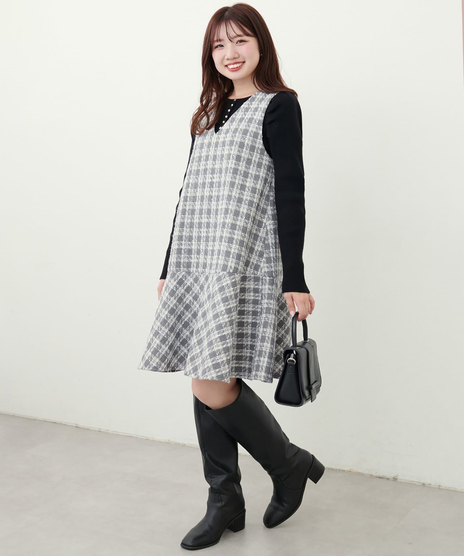 natural couture(ナチュラルクチュール) 〈canami〉ツイードチェックミニワンピース