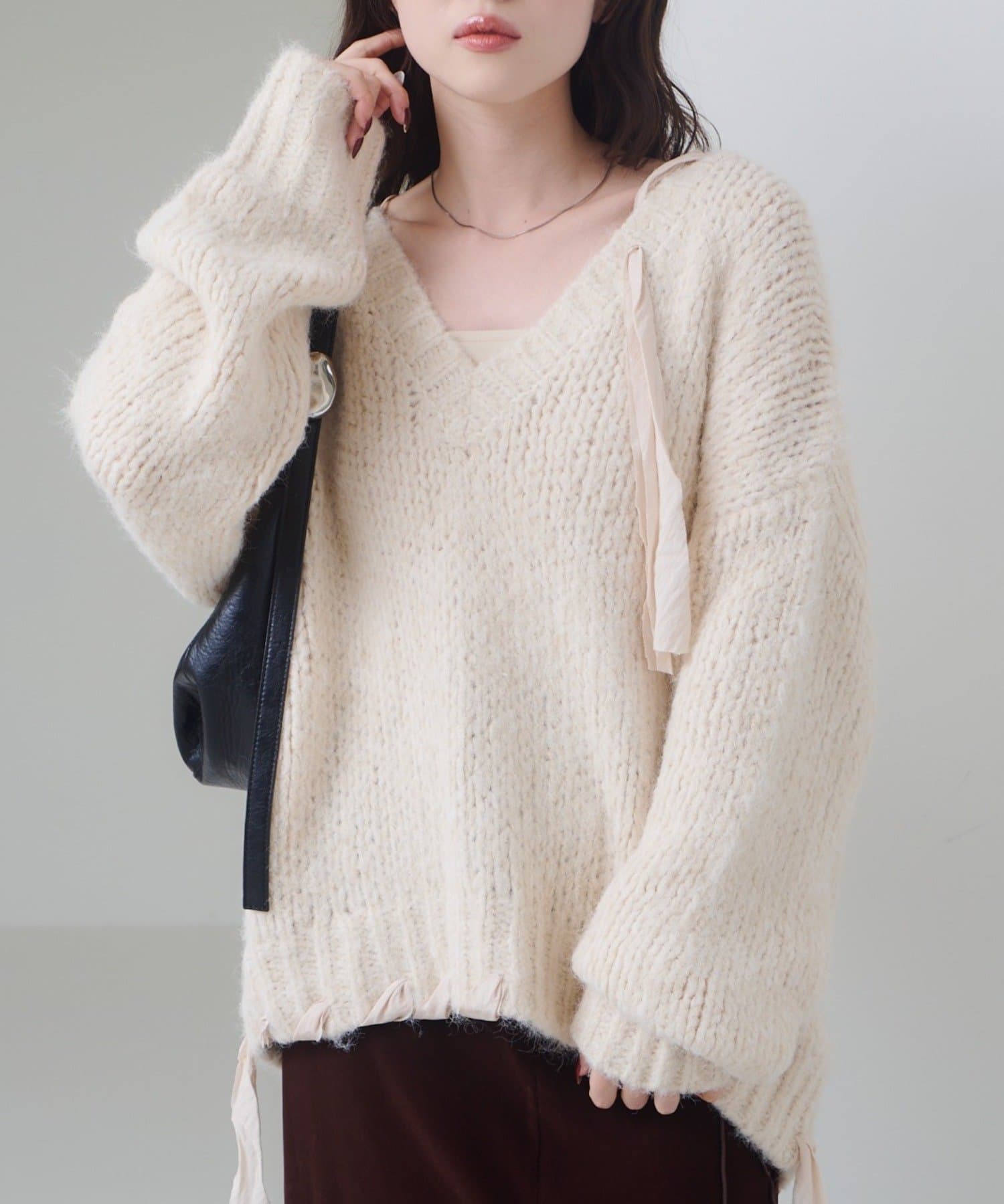 Kastane(カスタネ) 【11.13(木)〜SETFAIR KNITSET対象】リボンテープローゲージニット