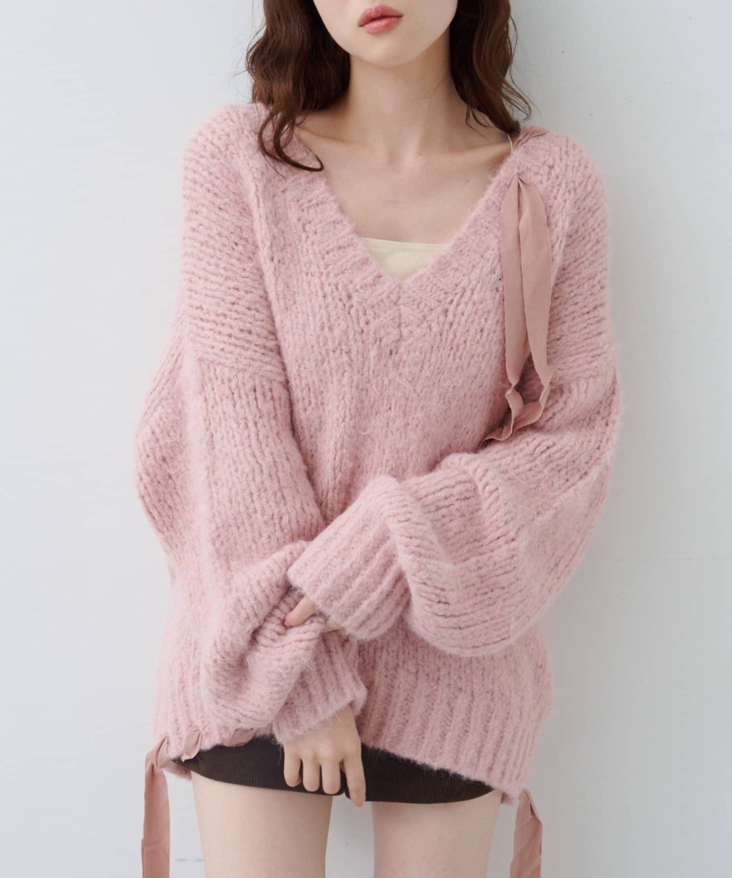 Kastane(カスタネ) 【11.13(木)〜SETFAIR KNITSET対象】リボンテープローゲージニット