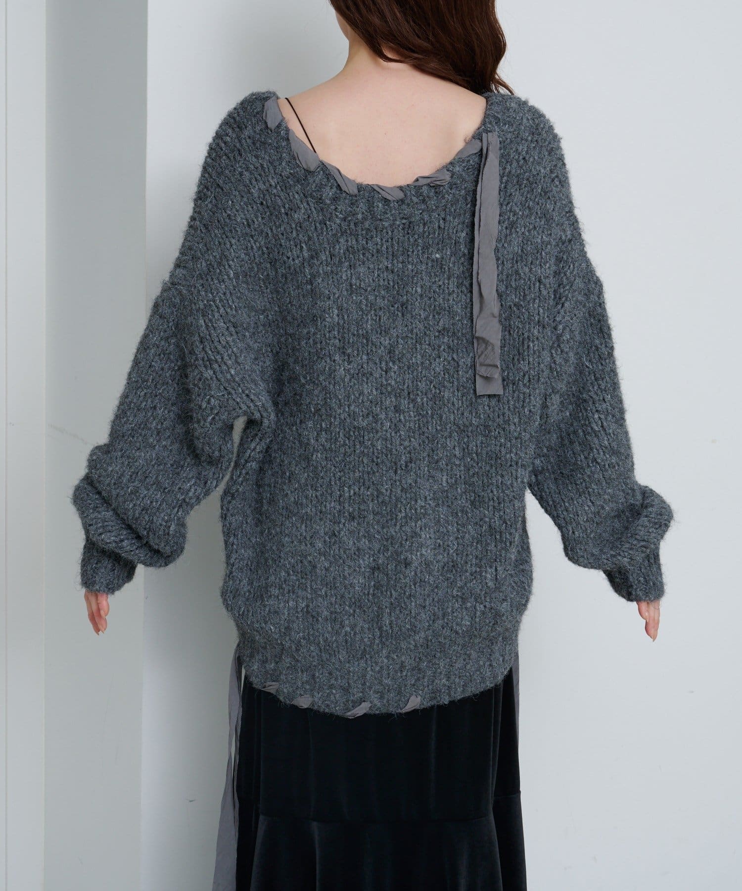 Kastane(カスタネ) 【11.13(木)〜SETFAIR KNITSET対象】リボンテープローゲージニット