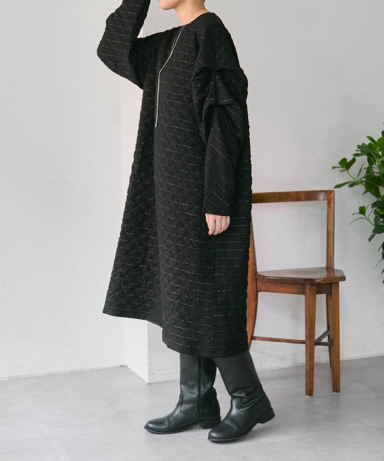 ear PAPILLONNER(イア パピヨネ) 《オケージョン/ストライプ》長袖タックワンピース【SUM1 STYLE】