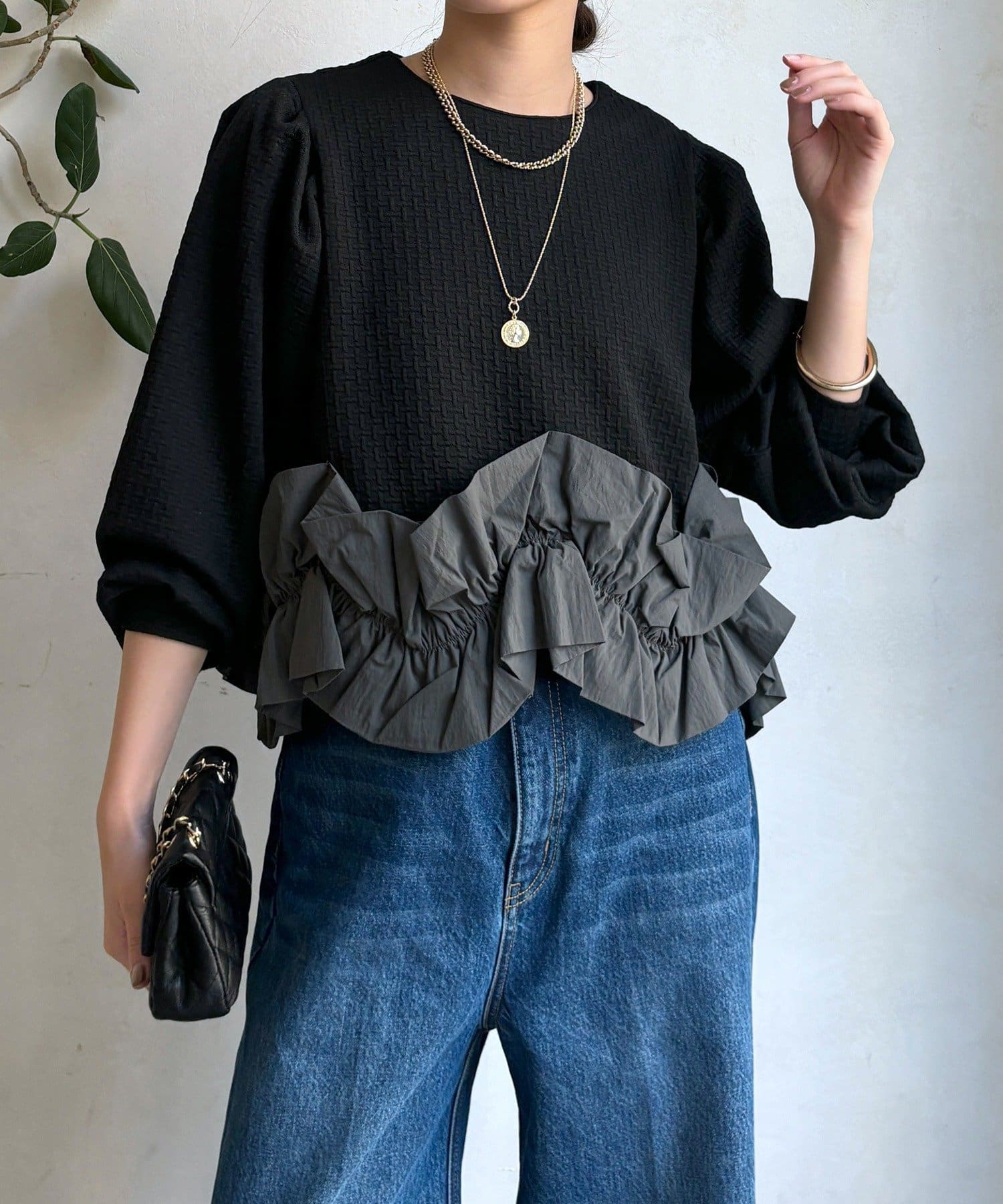 DOUDOU(ドゥドゥ) 【WEB限定】フクレジャガード裾フリルトップス