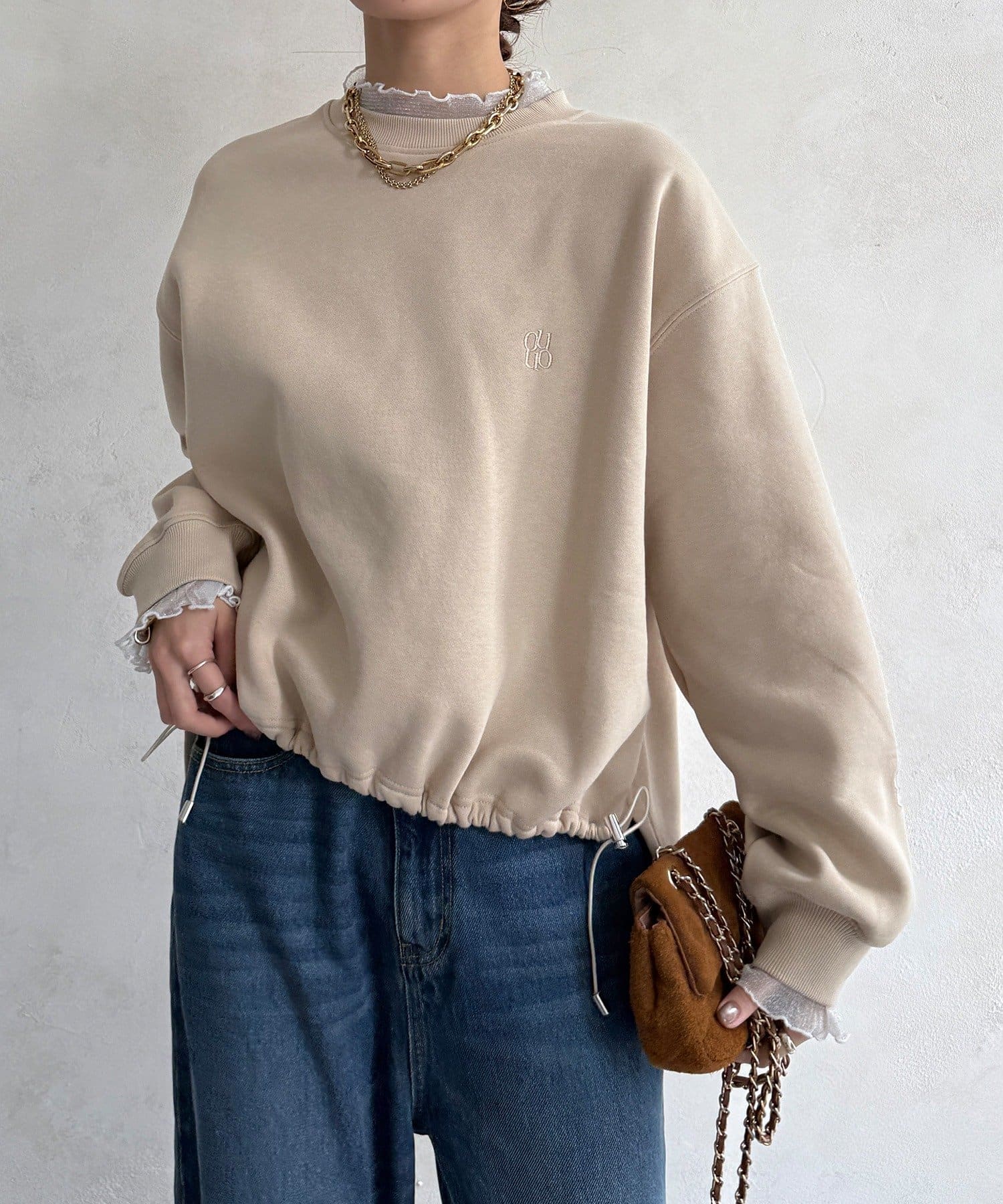 DOUDOU(ドゥドゥ) 【WEB限定】シアーレイヤード刺繍裏起毛トップス