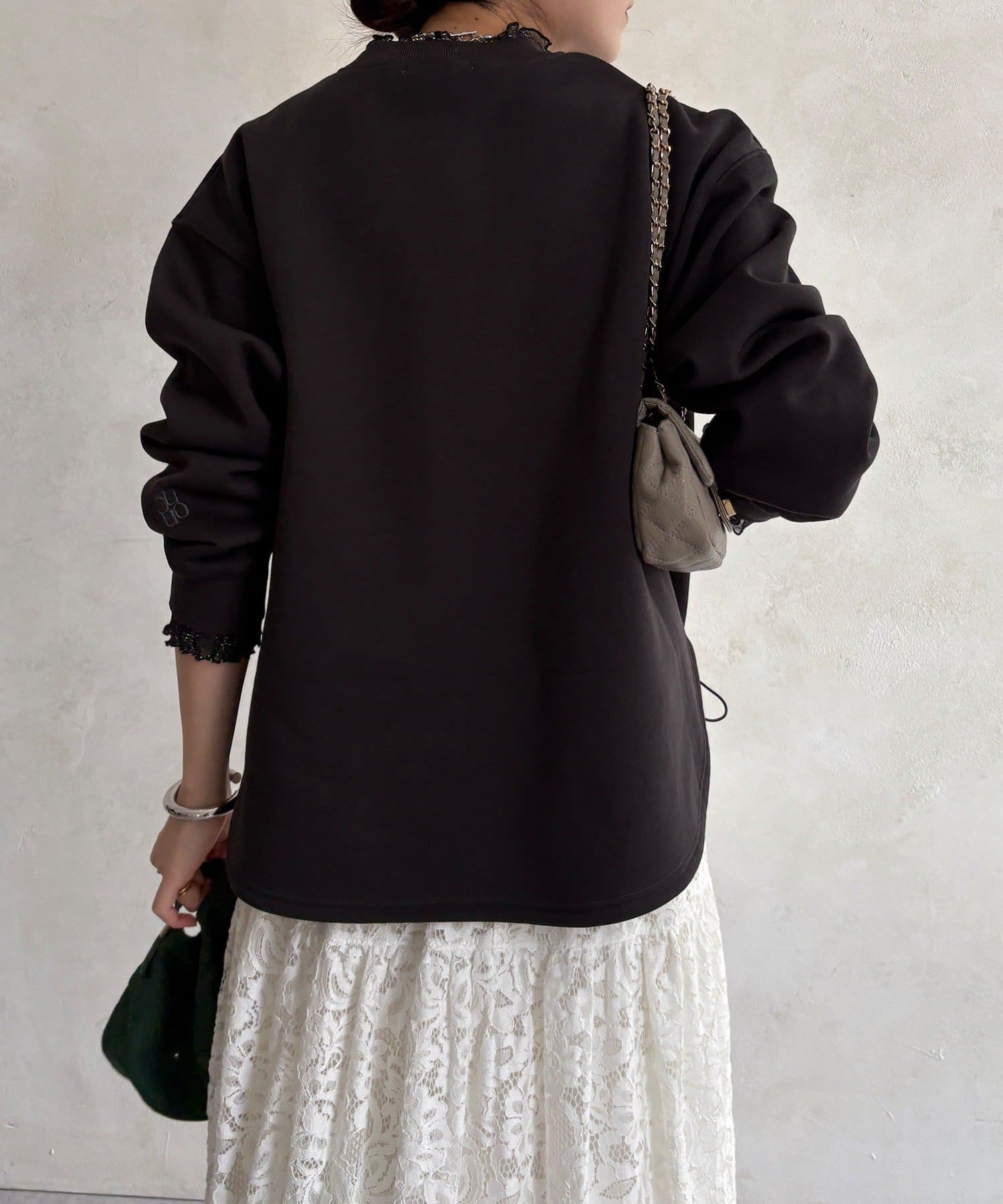 DOUDOU(ドゥドゥ) 【WEB限定】シアーレイヤード刺繍裏起毛トップス