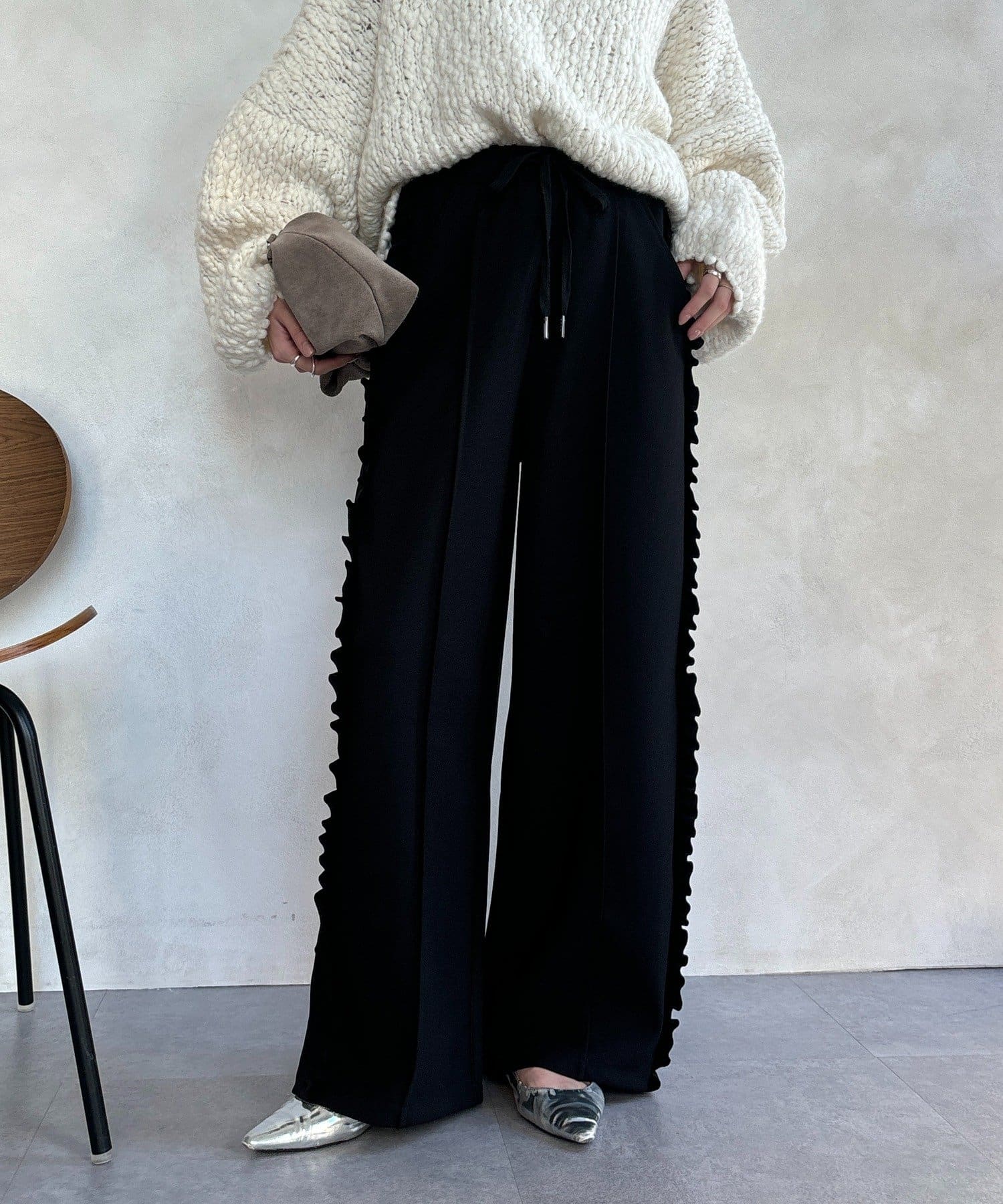 DOUDOU(ドゥドゥ) 【WEB限定】カットジョーゼットサイドフリルパンツ