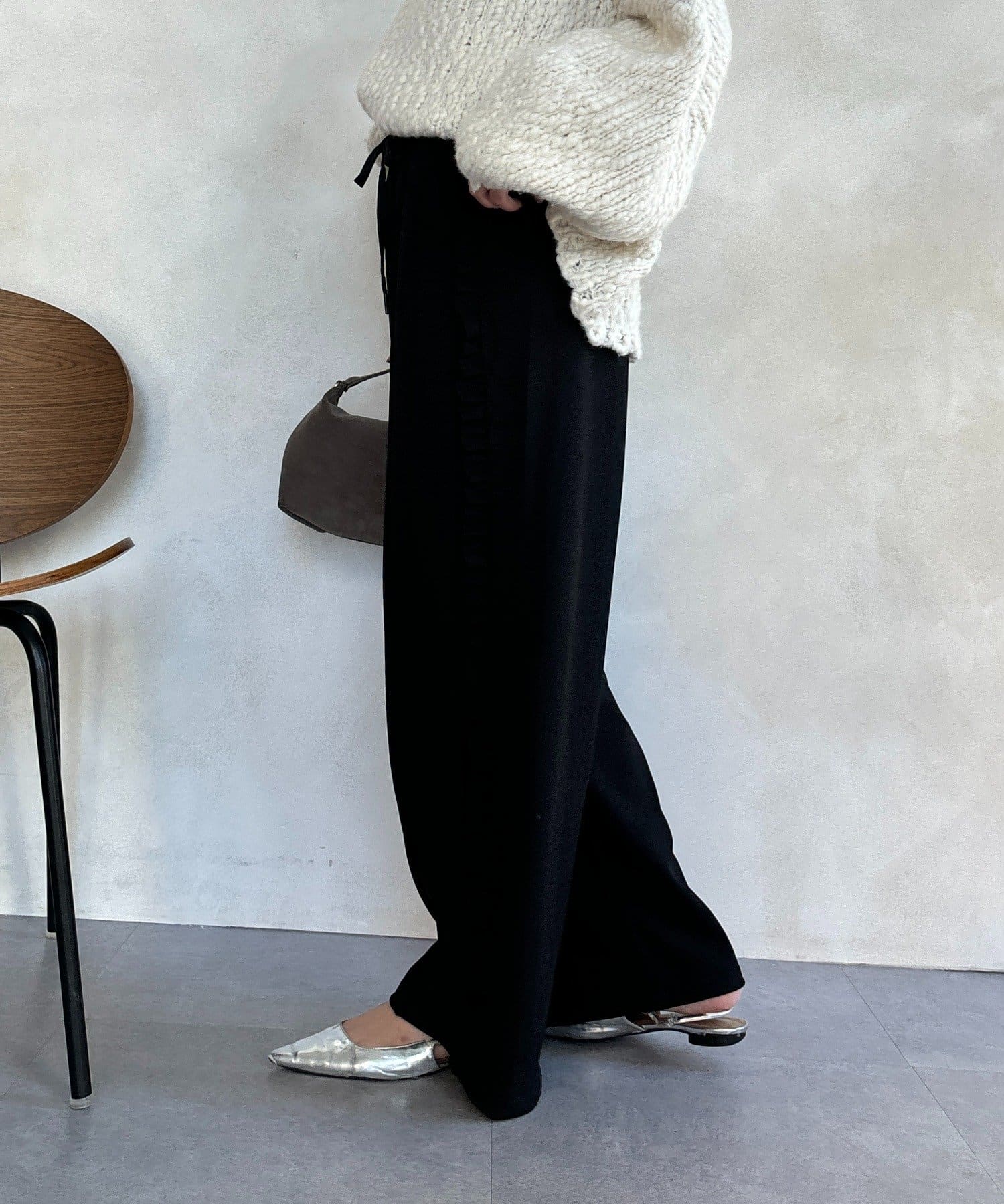 DOUDOU(ドゥドゥ) 【WEB限定】カットジョーゼットサイドフリルパンツ