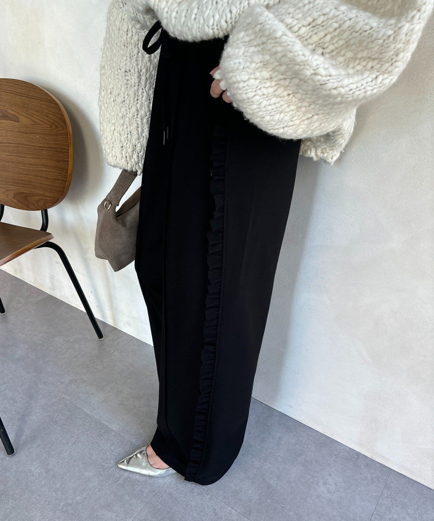 DOUDOU(ドゥドゥ) 【WEB限定】カットジョーゼットサイドフリルパンツ