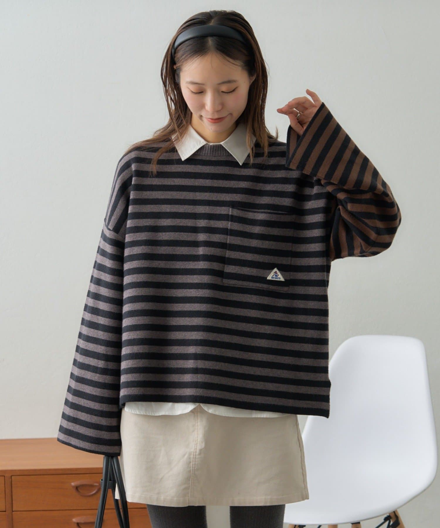 CIAOPANIC TYPY(チャオパニックティピー) 【GEVACO】ショートボーダーニットプルオーバー