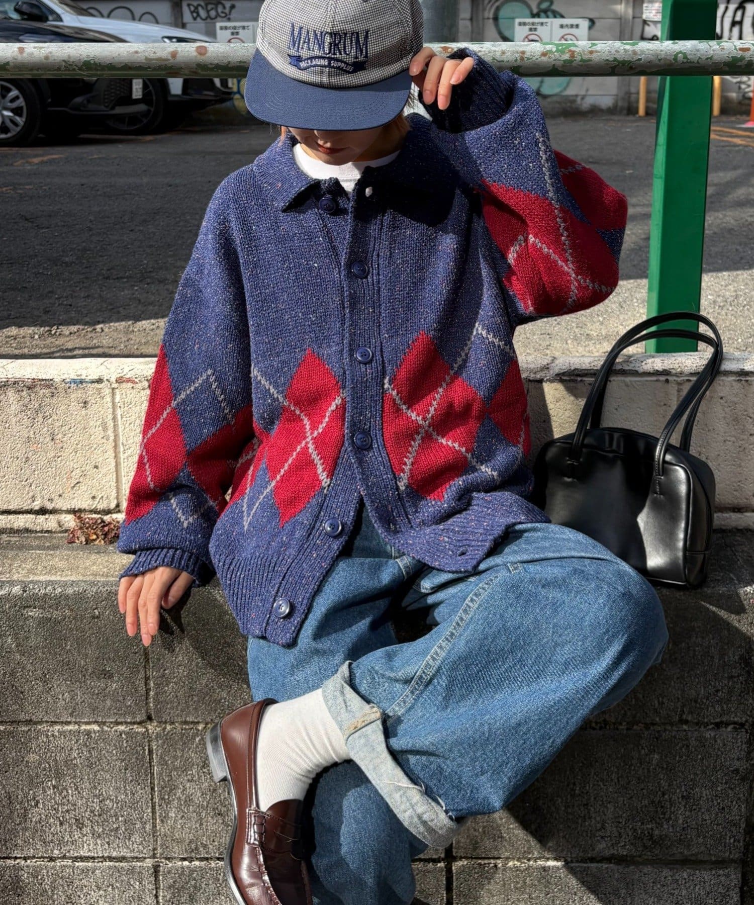 CIAOPANIC TYPY(チャオパニックティピー) 【UNISEX】アーガイル襟ネップニットカーディガン