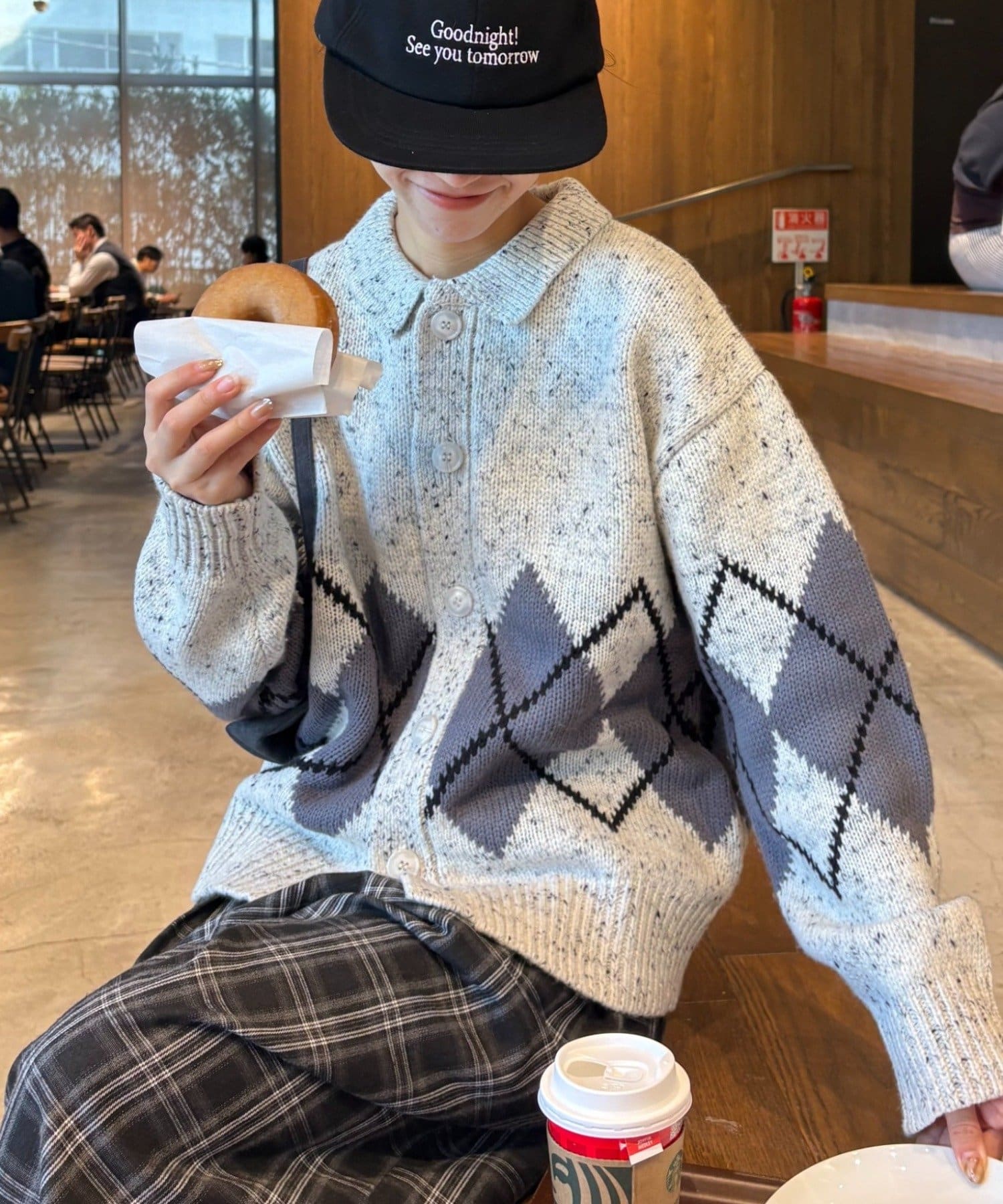 CIAOPANIC TYPY(チャオパニックティピー) 【UNISEX】アーガイル襟ネップニットカーディガン