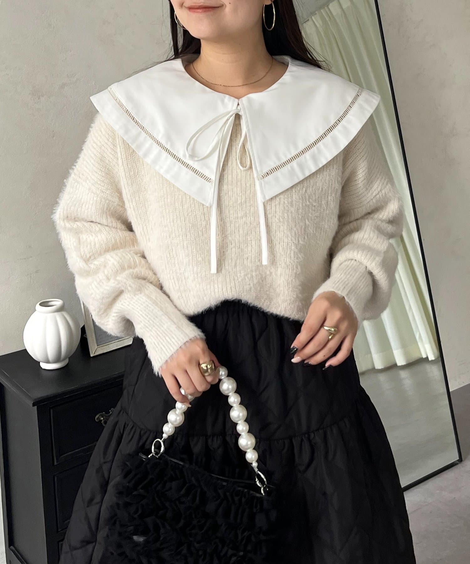 prose verse(プロズヴェール) バックメタルボートネックシャギーニット