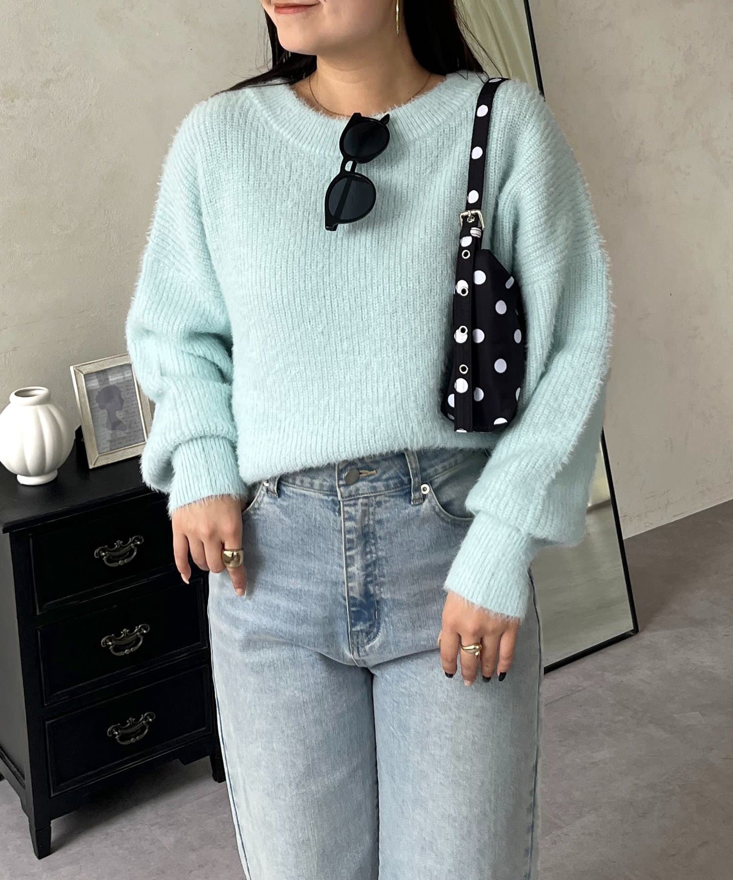 prose verse(プロズヴェール) バックメタルボートネックシャギーニット