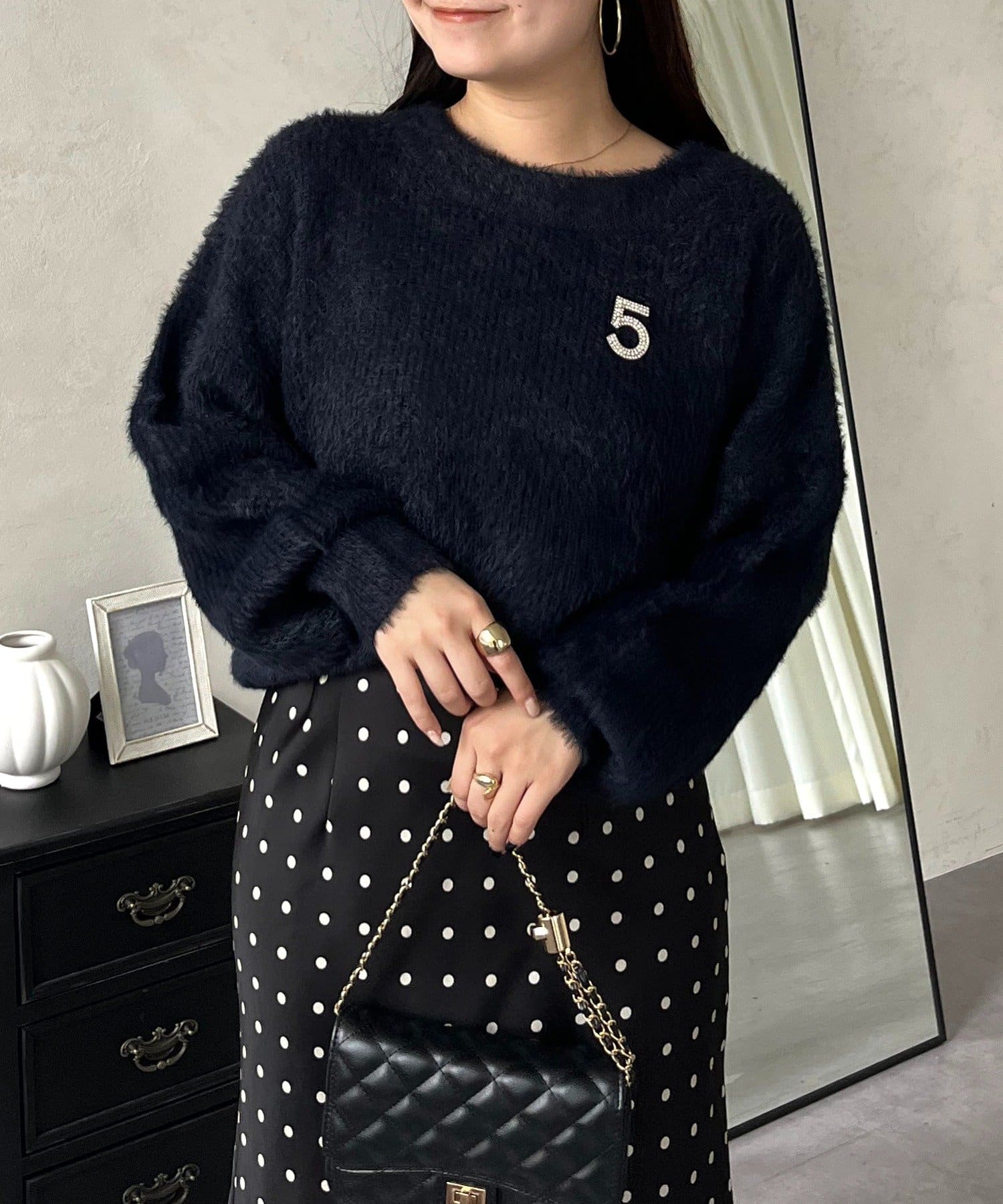 prose verse(プロズヴェール) バックメタルボートネックシャギーニット