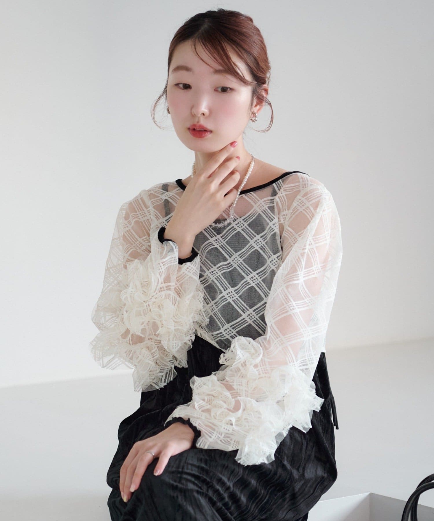 Kastane(カスタネ) 【10.25(土)12:00発売/結婚式/オケージョン/2サイズ展開】シアーチェック×ベロアワンピースSET