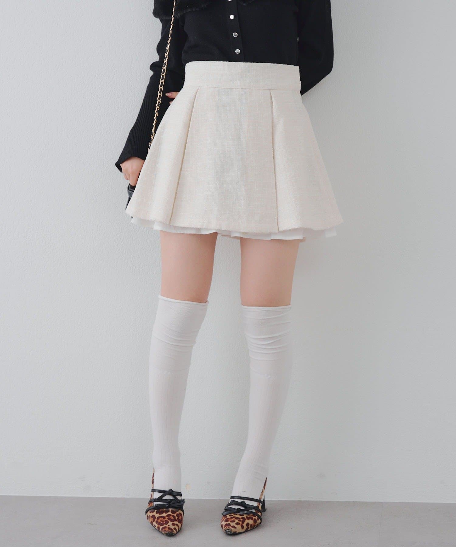 Remind me and forever(リマインドミーアンドフォーエバー) 【セットアップ対応】ツイード裾チラリミニスカート