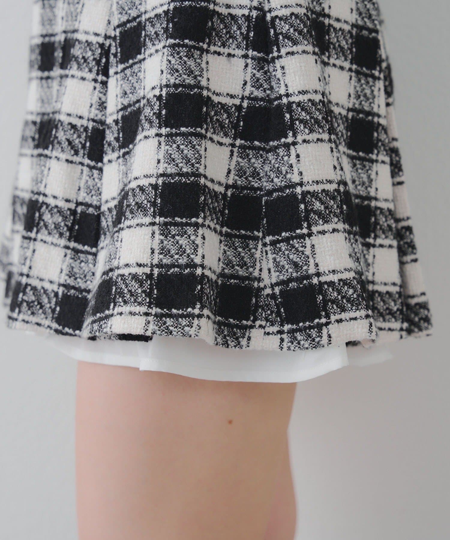 Remind me and forever(リマインドミーアンドフォーエバー) 【セットアップ対応】ツイード裾チラリミニスカート