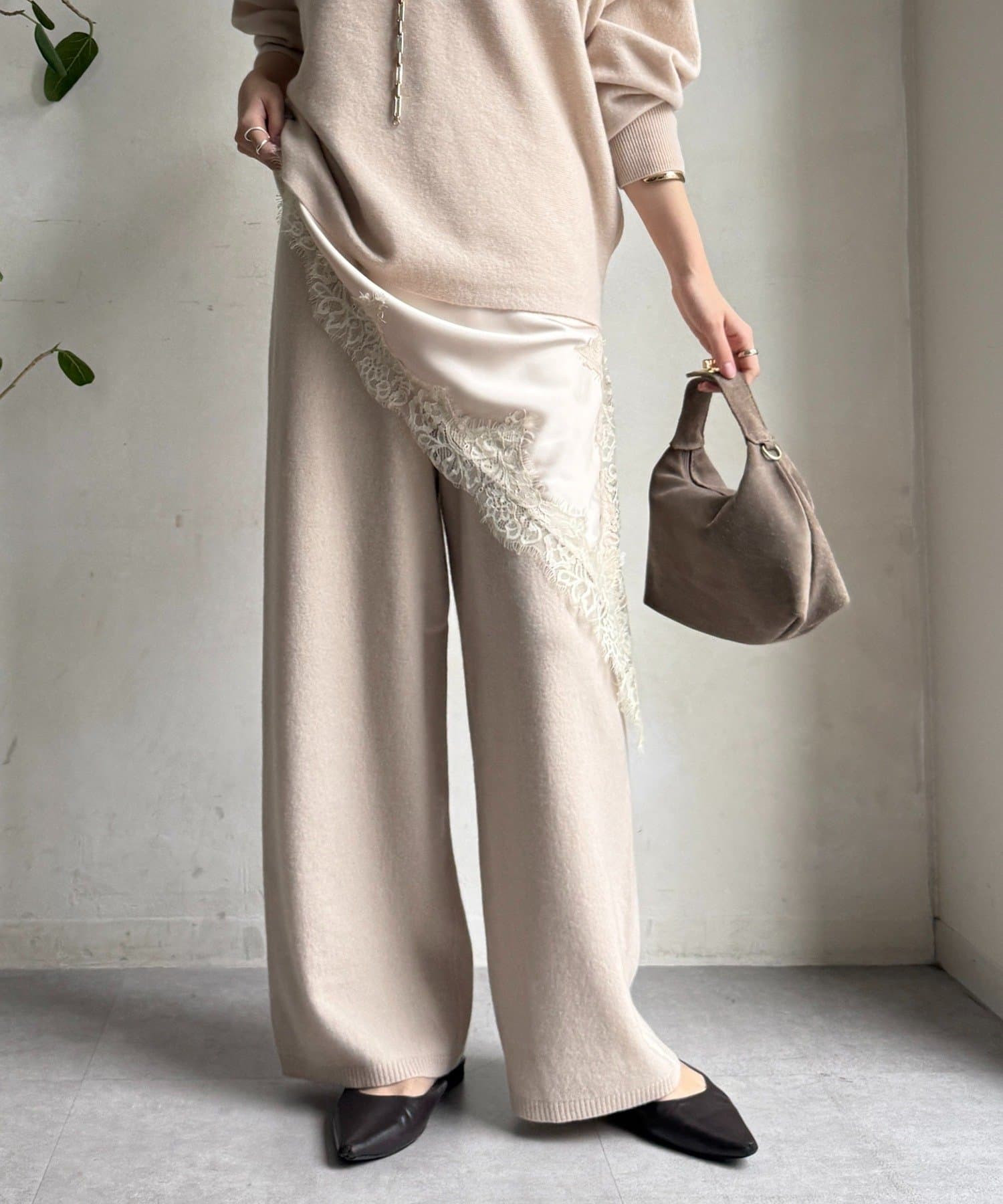 DOUDOU(ドゥドゥ) メリノウール100％ニットパンツ