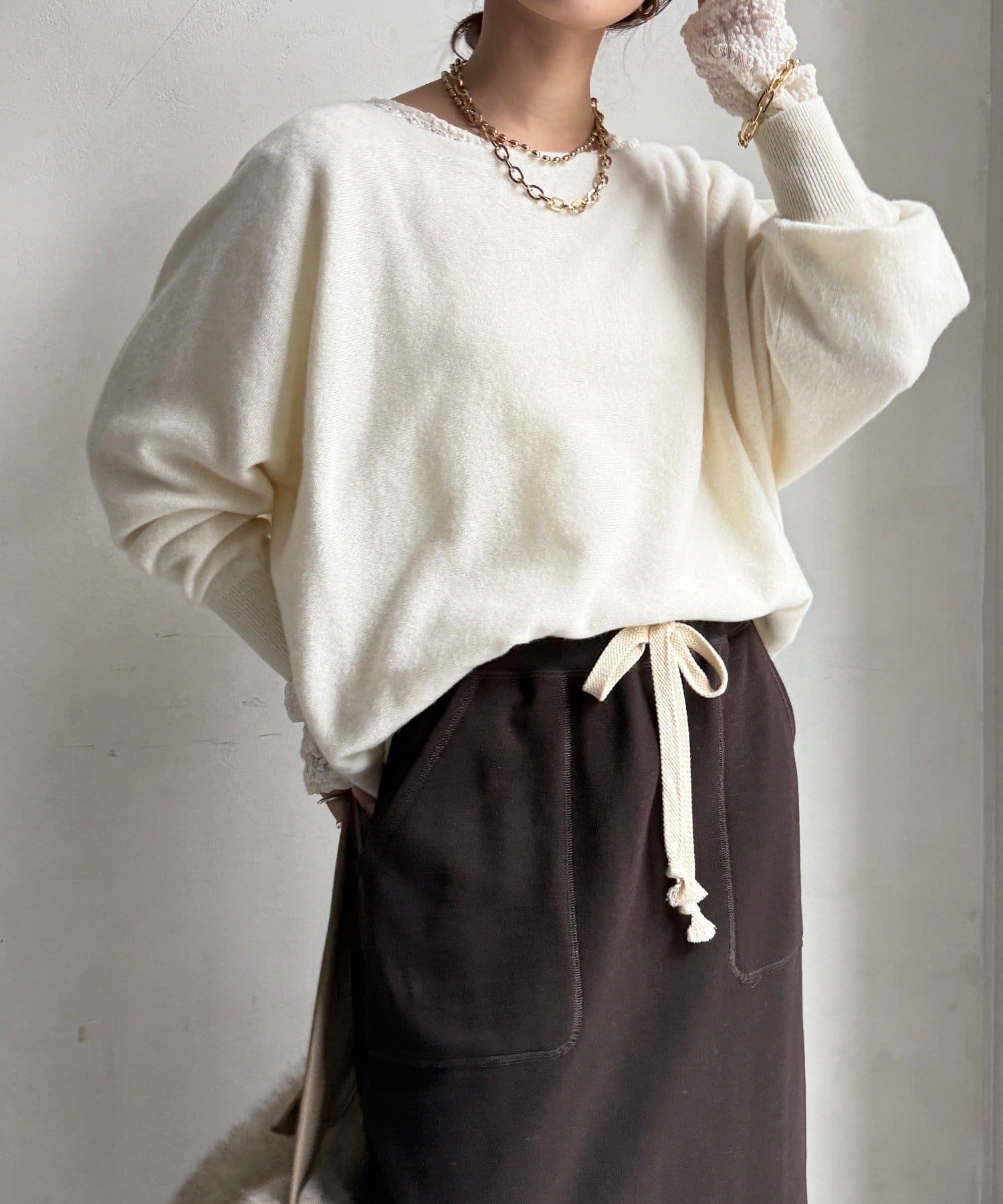 DOUDOU(ドゥドゥ) メリノウール100%ボートネック