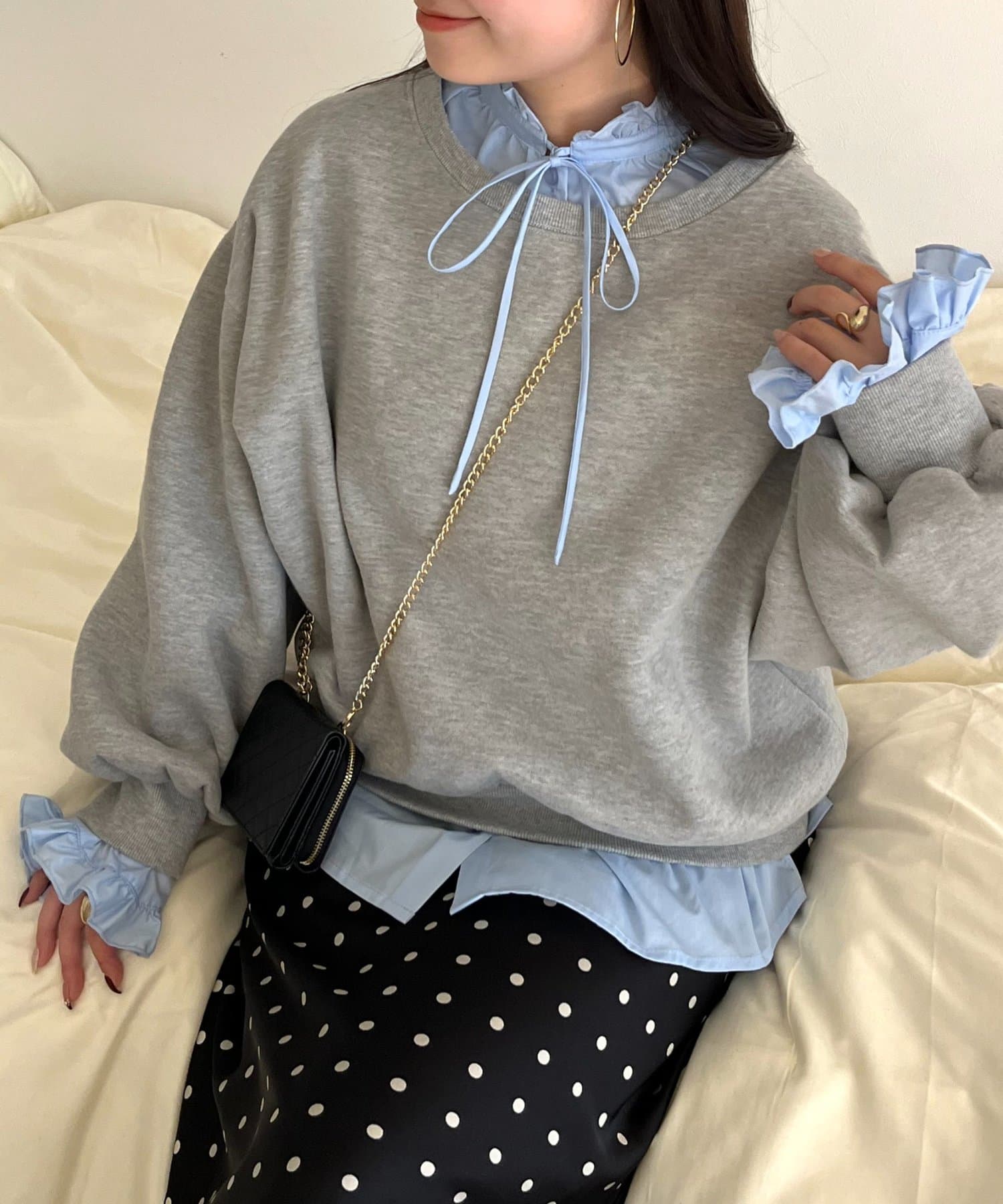 prose verse(プロズヴェール) フリルキャンディスリーブフロントリボンブラウス