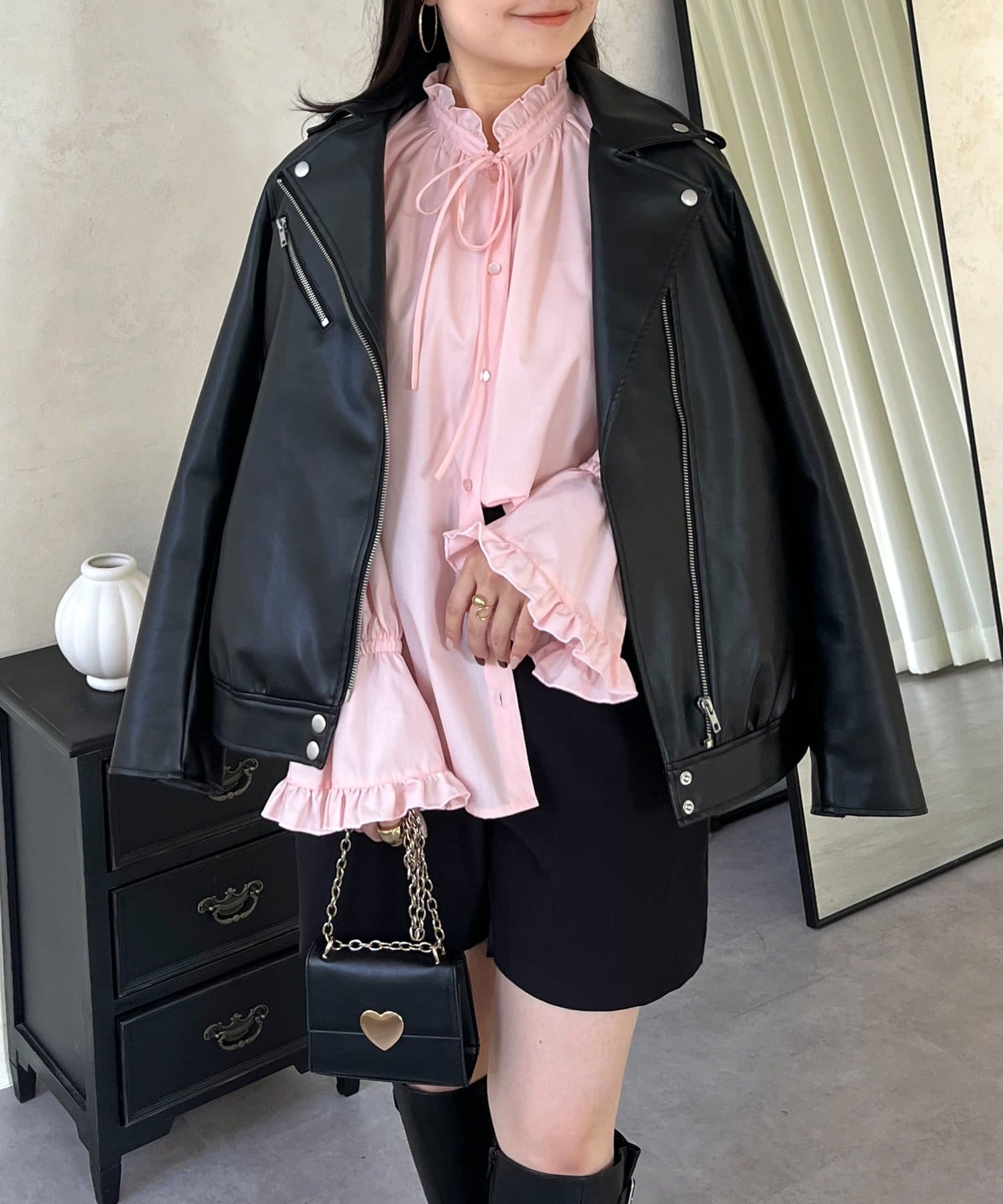 prose verse(プロズヴェール) フリルキャンディスリーブフロントリボンブラウス