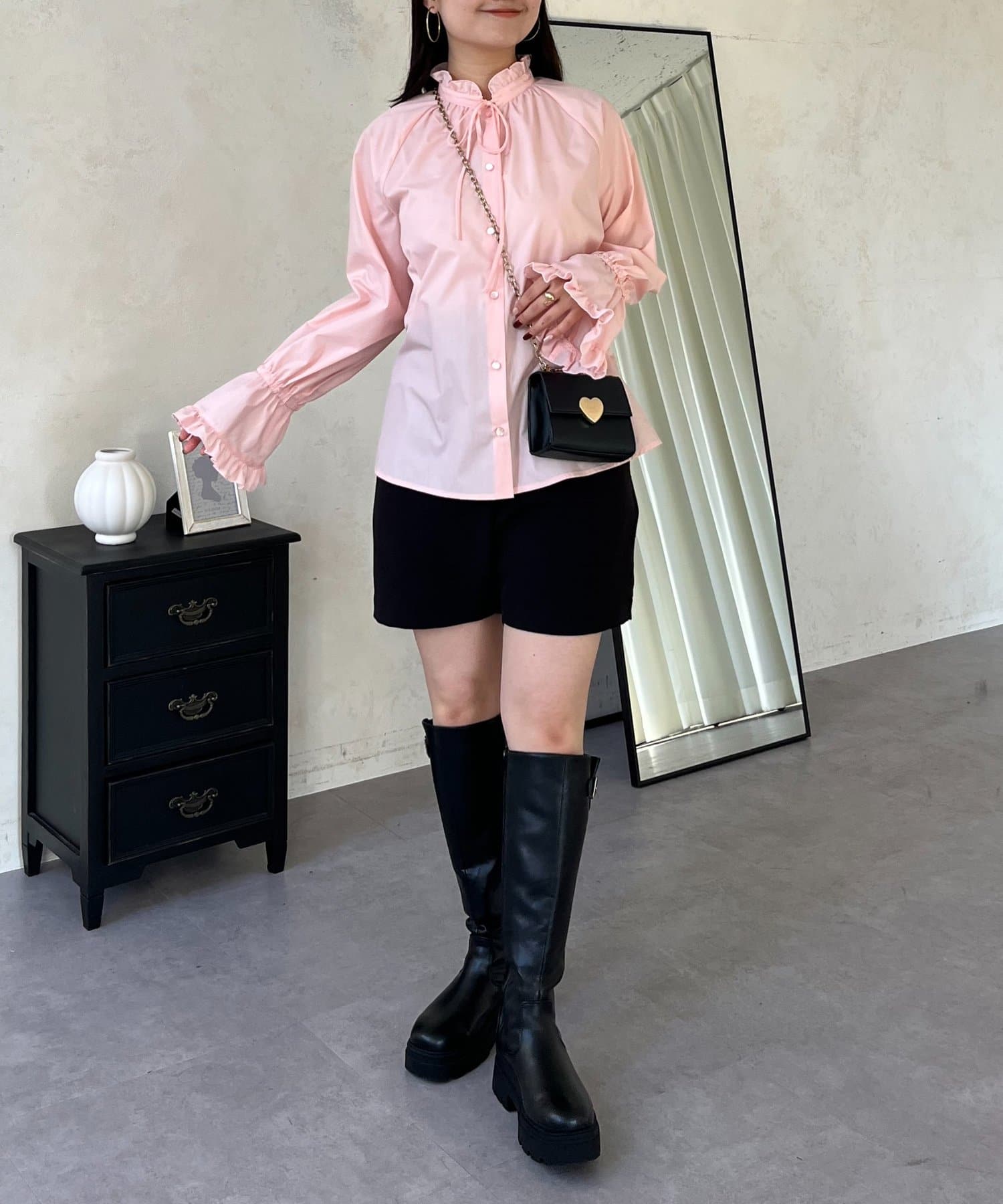 prose verse(プロズヴェール) フリルキャンディスリーブフロントリボンブラウス