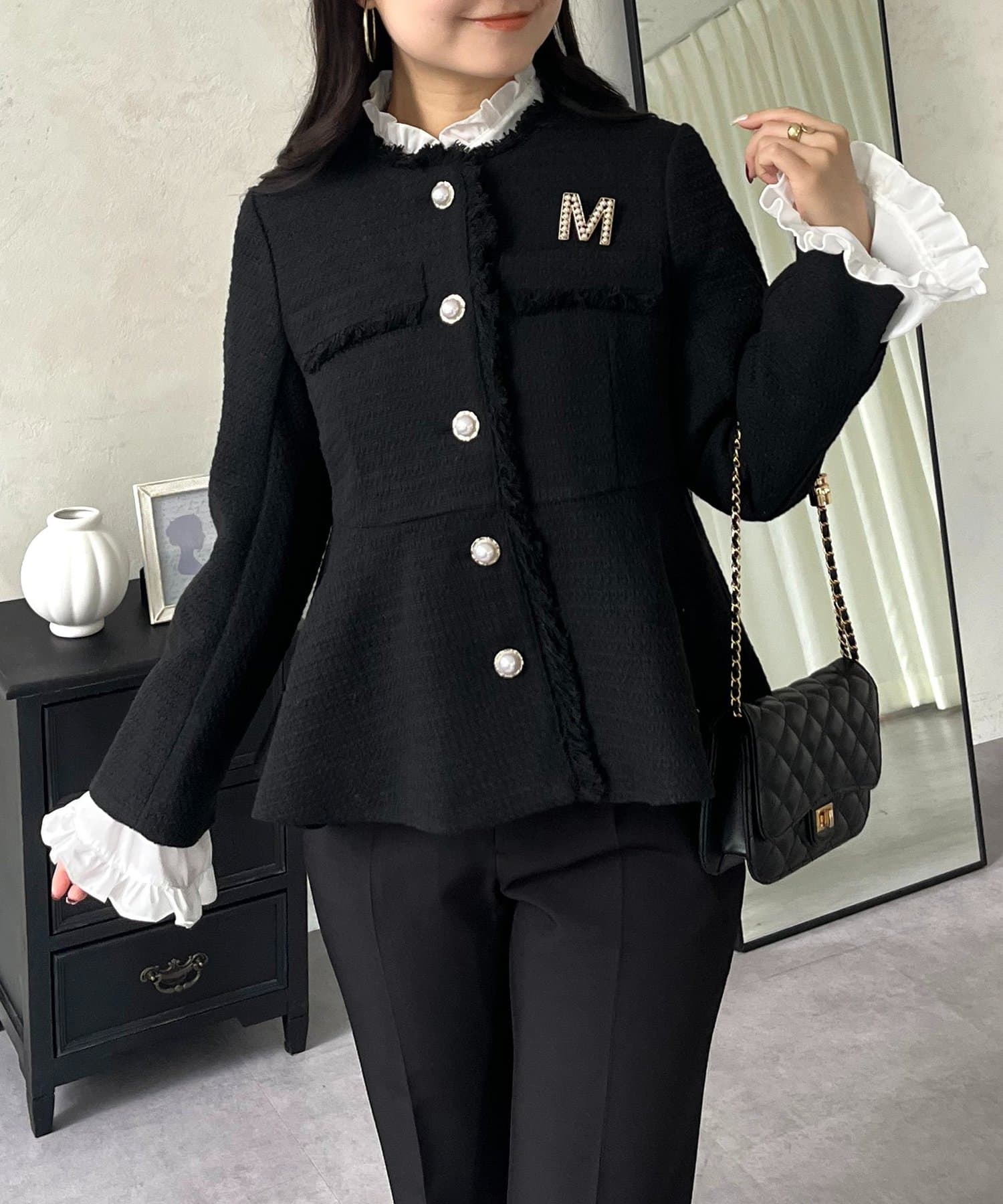 prose verse(プロズヴェール) パールボタンペプラムツイードジャケット