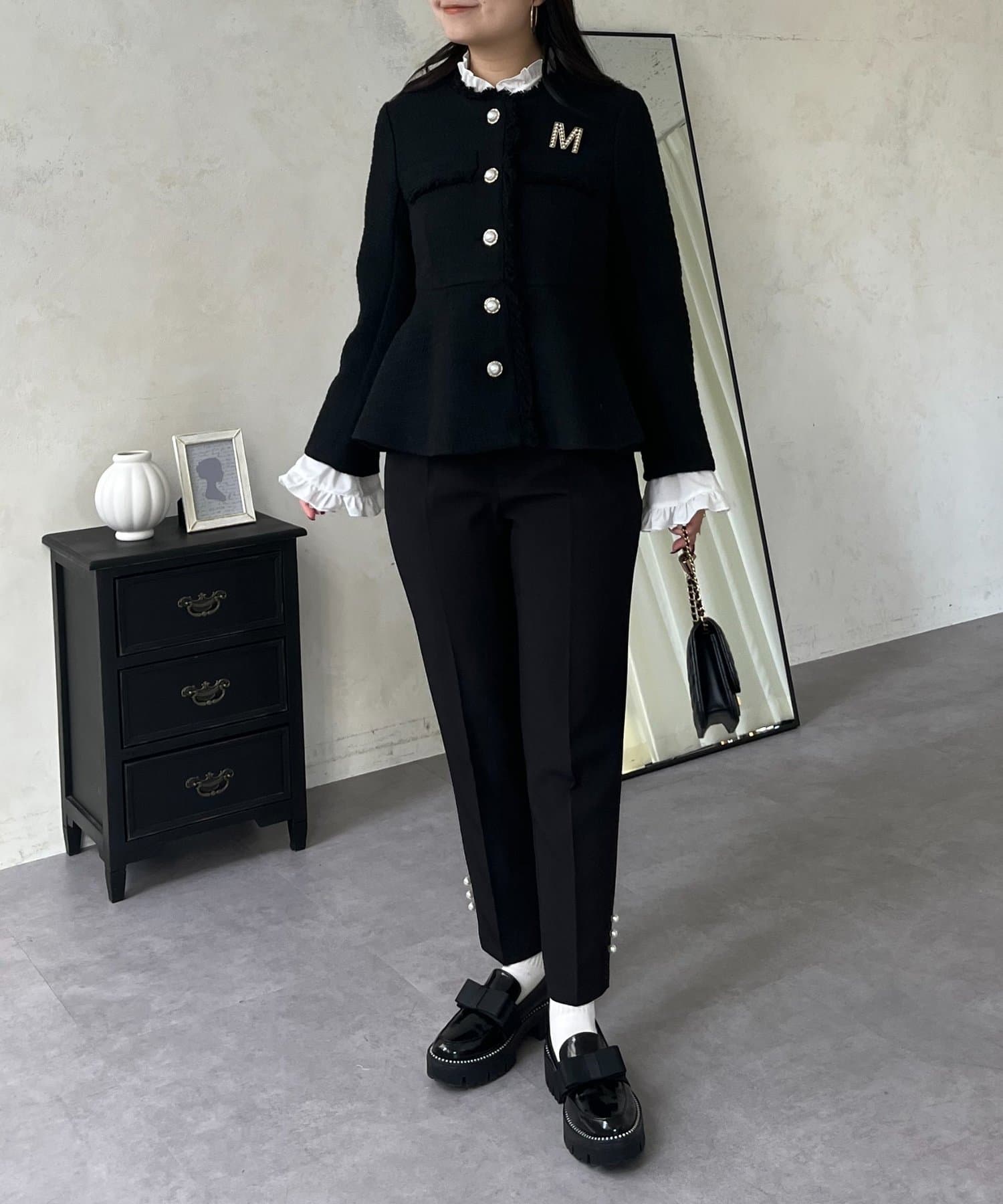 prose verse(プロズヴェール) パールボタンペプラムツイードジャケット